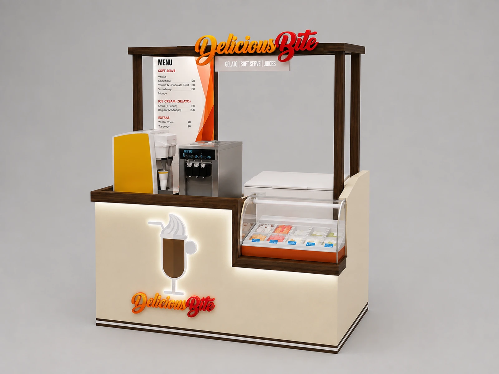 Ice Cream Kiosk Function Ice Cream Counter Design Store Display — alternate counter perspective