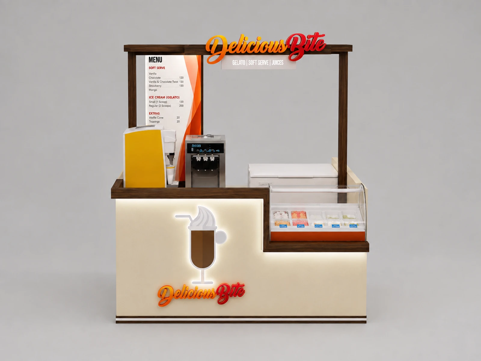 Ice Cream Kiosk Function Ice Cream Counter Design Store Display — additional service-side perspective