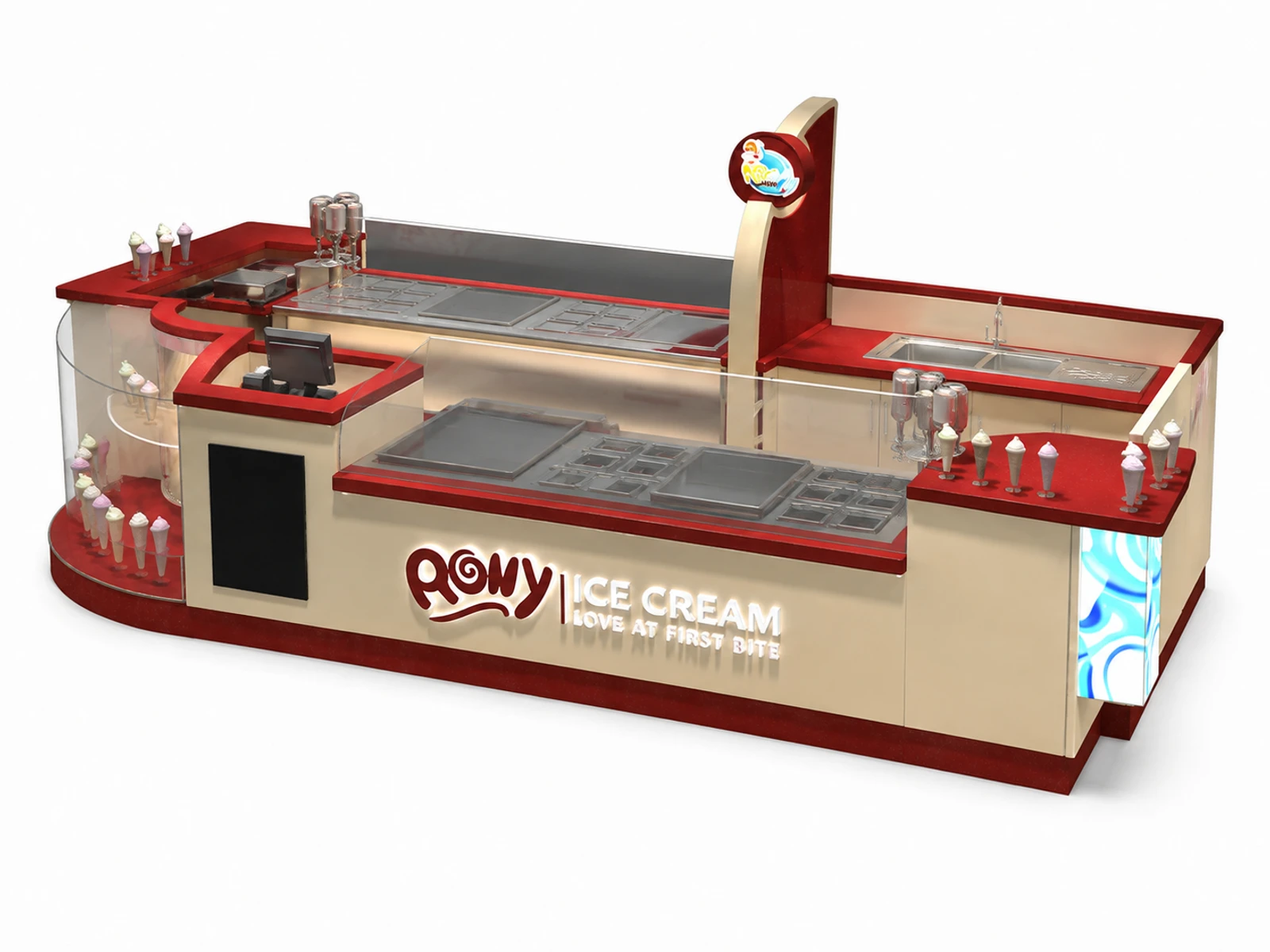 Ice Cream Kiosk Mall Retail Food Kiosk Design Ice Cream Counter — alternate counter perspective