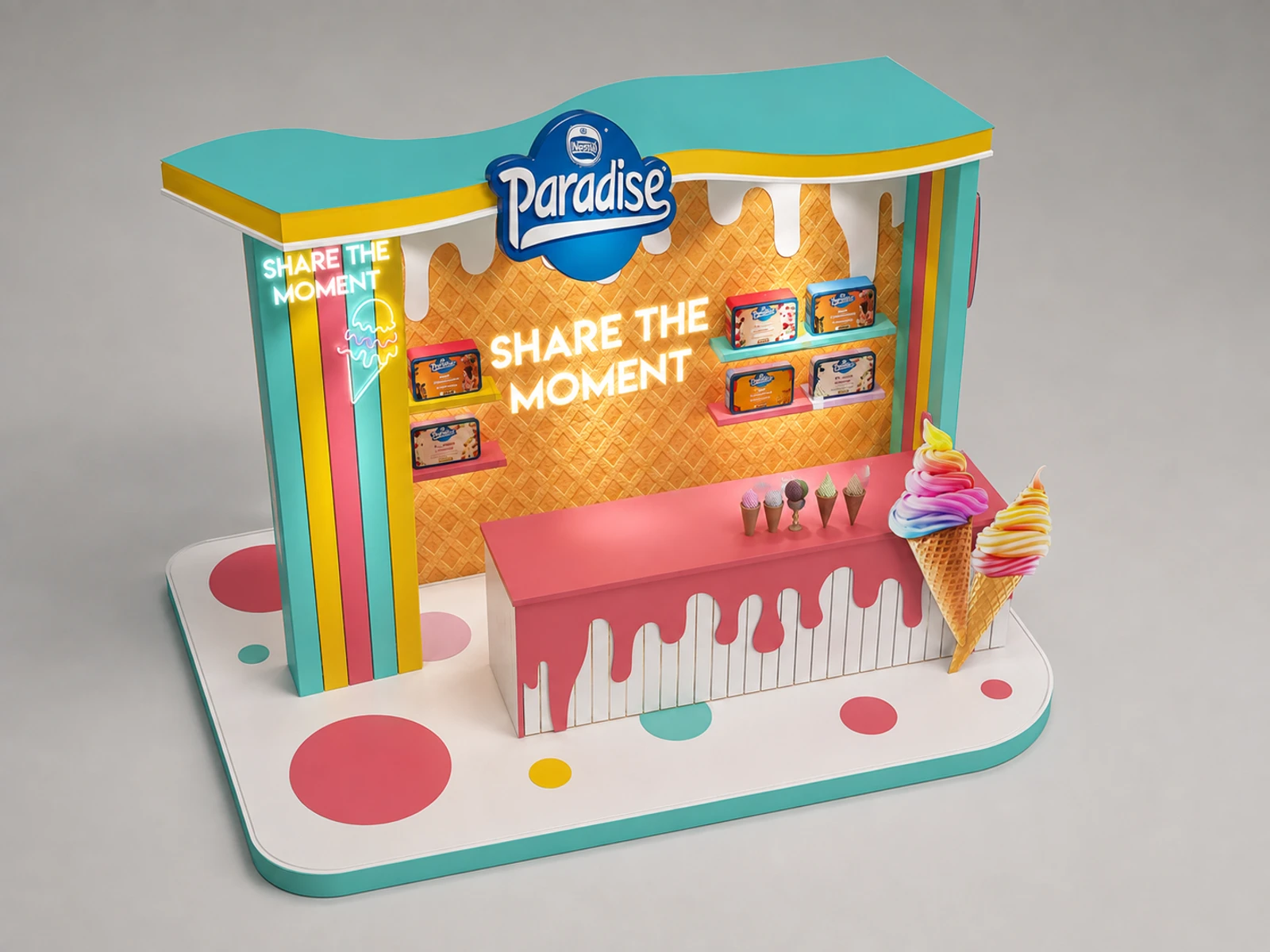 Ice cream Model Display Kiosk | Creative Ice Cream Counter — elevated layout view