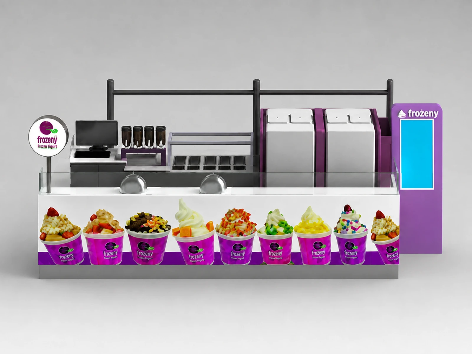 Ice Cream Retail Booth frozen Yogurt Indoor Kiosk — additional service-side perspective