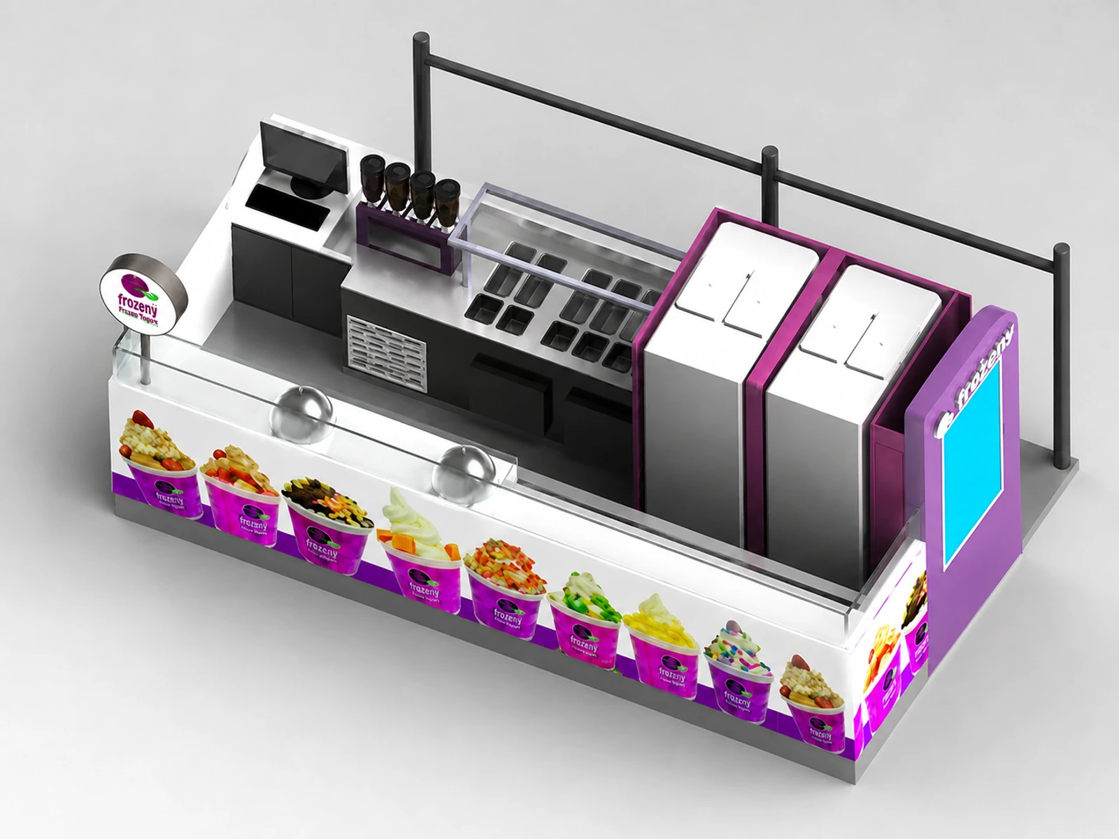 Ice Cream Retail Booth frozen Yogurt Indoor Kiosk — elevated layout view