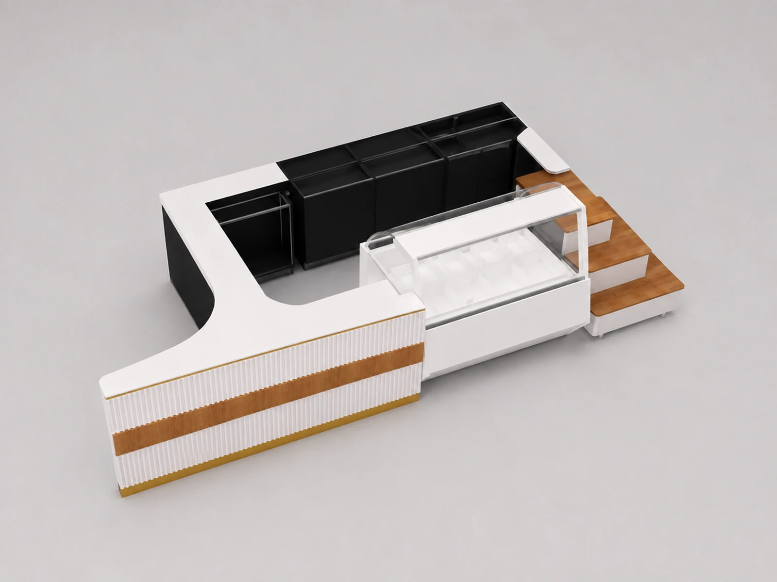 Ice Cream Roll Retail Kiosk Shop Display Cake Counter Furniture — elevated layout view