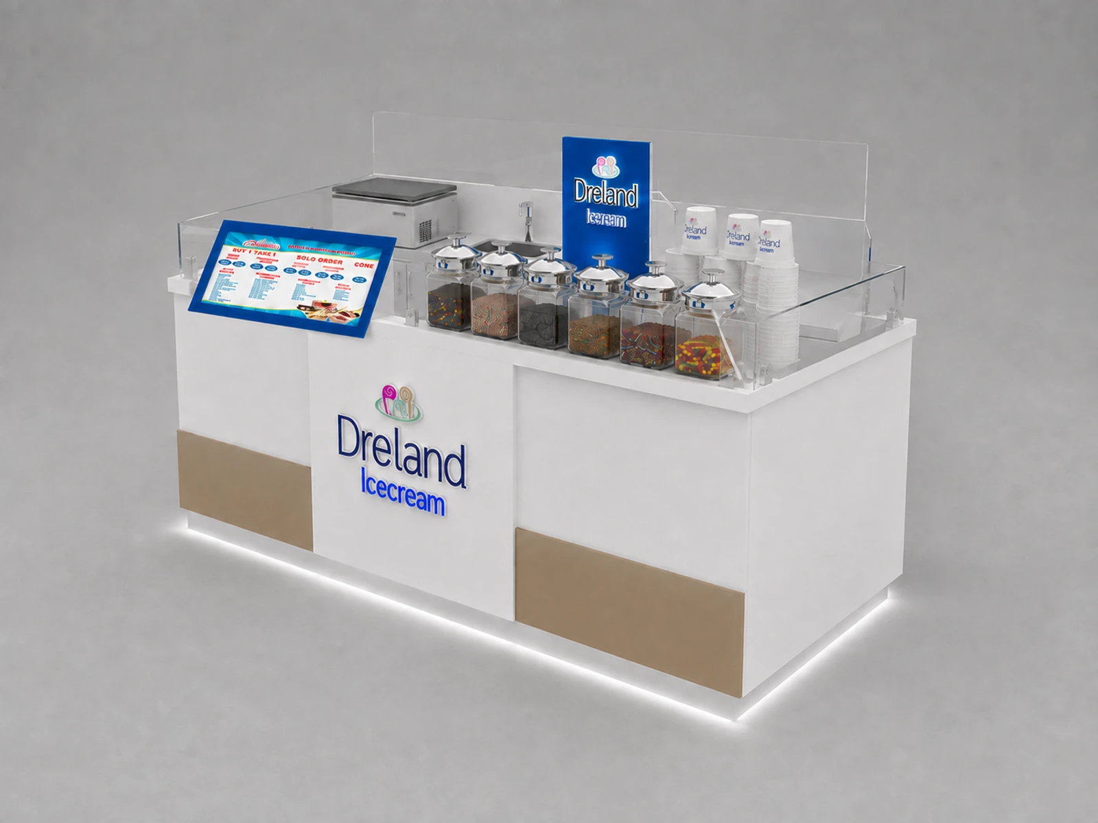 Ice Cute Food Kiosk Fried Ice Roll Snack Booth Custom Ice Cream Roll Vendor — alternate counter perspective