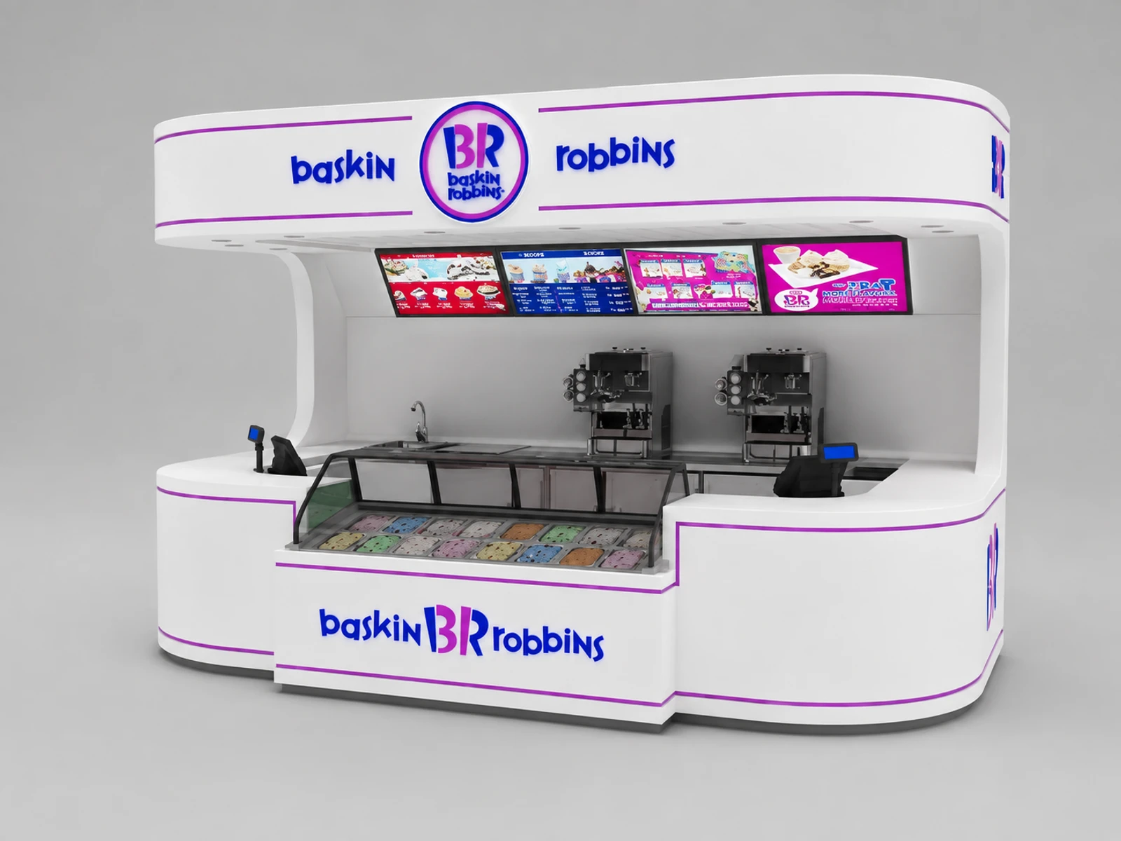 Large Sweet Ice Cream Display Kiosk Modern Soft Ice Cream Counter — overall kiosk design