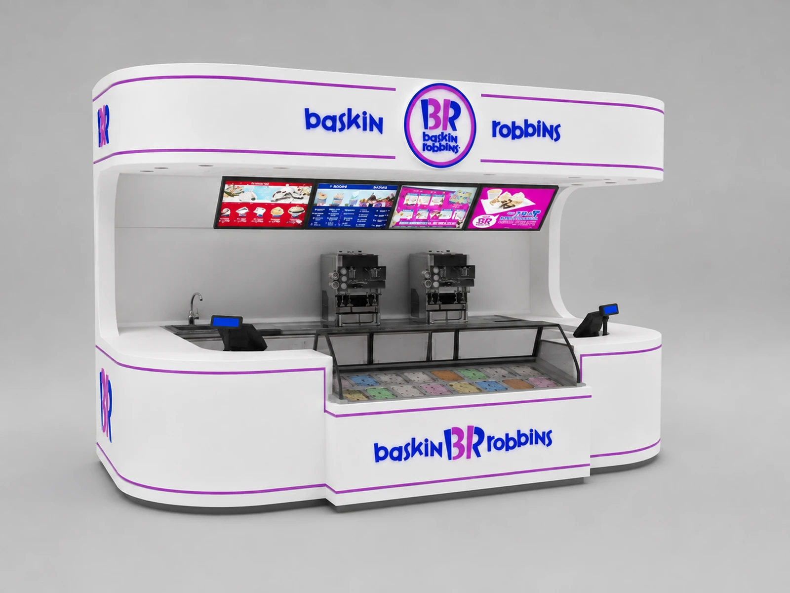 Large Sweet Ice Cream Display Kiosk Modern Soft Ice Cream Counter — alternate counter perspective