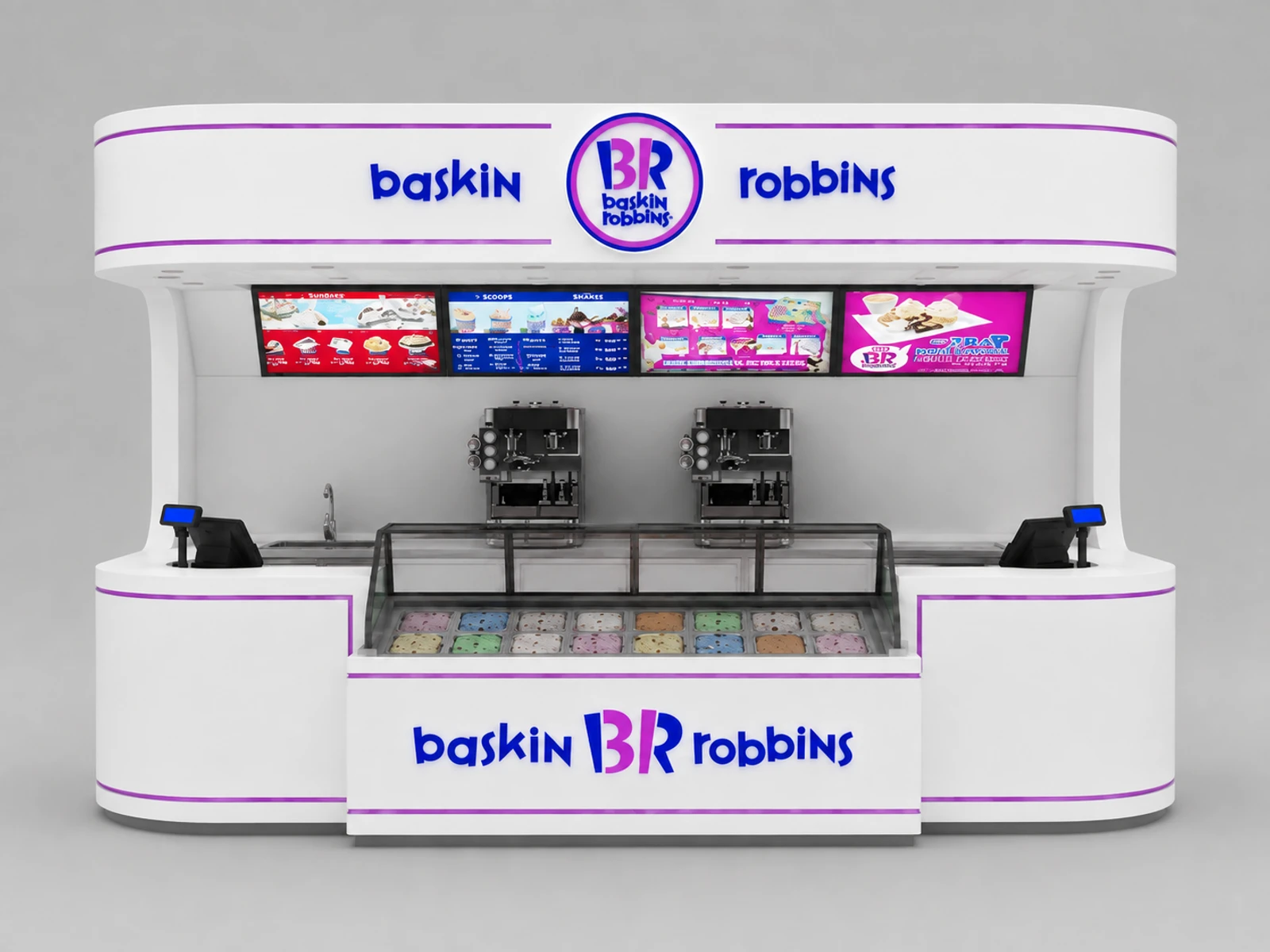 Large Sweet Ice Cream Display Kiosk Modern Soft Ice Cream Counter — additional service-side perspective