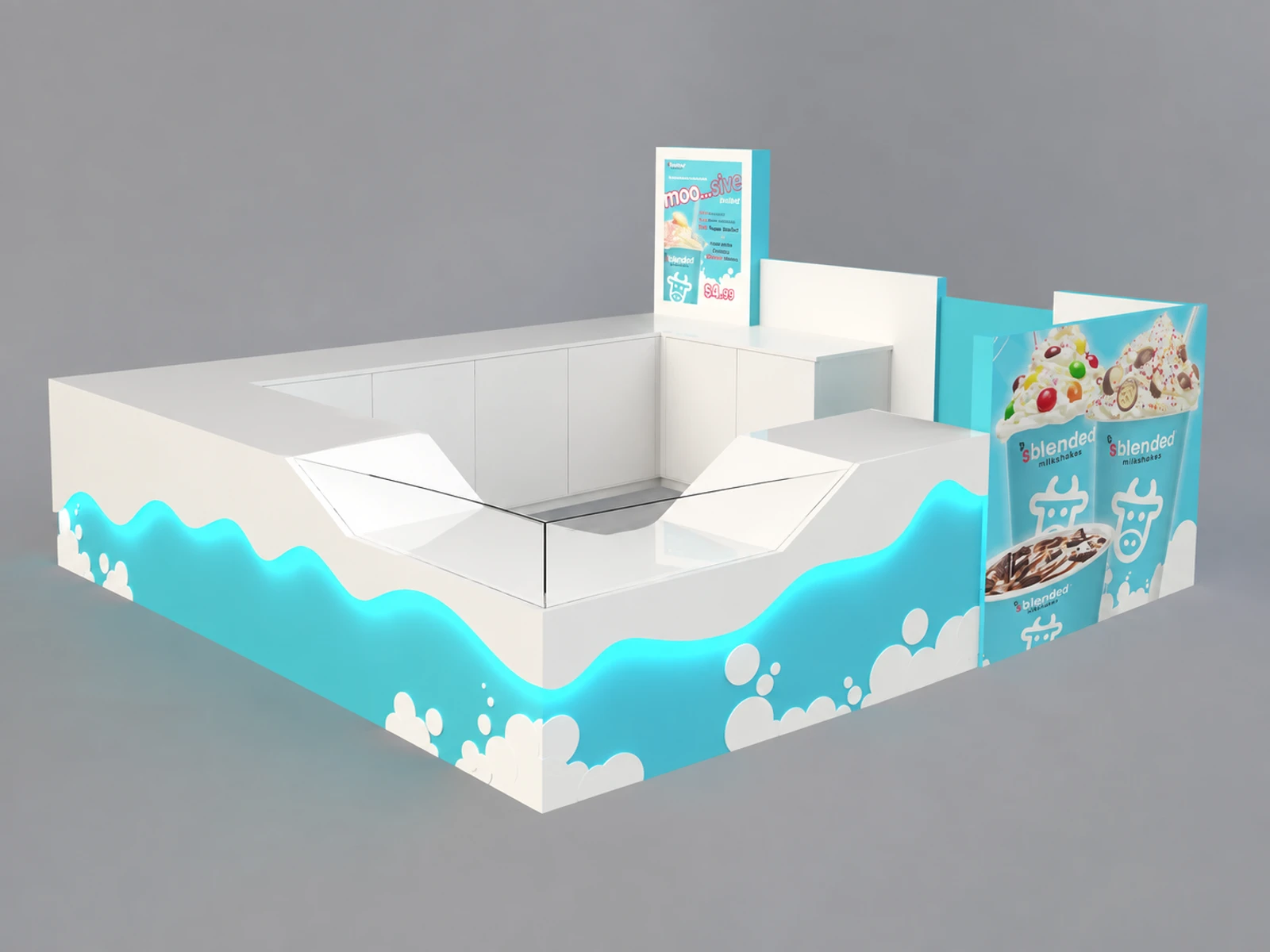 Light Blue Ice Cream Kiosk Design Latest Ice Cream Booth Design for Shopping Malls on Sale — overall kiosk design