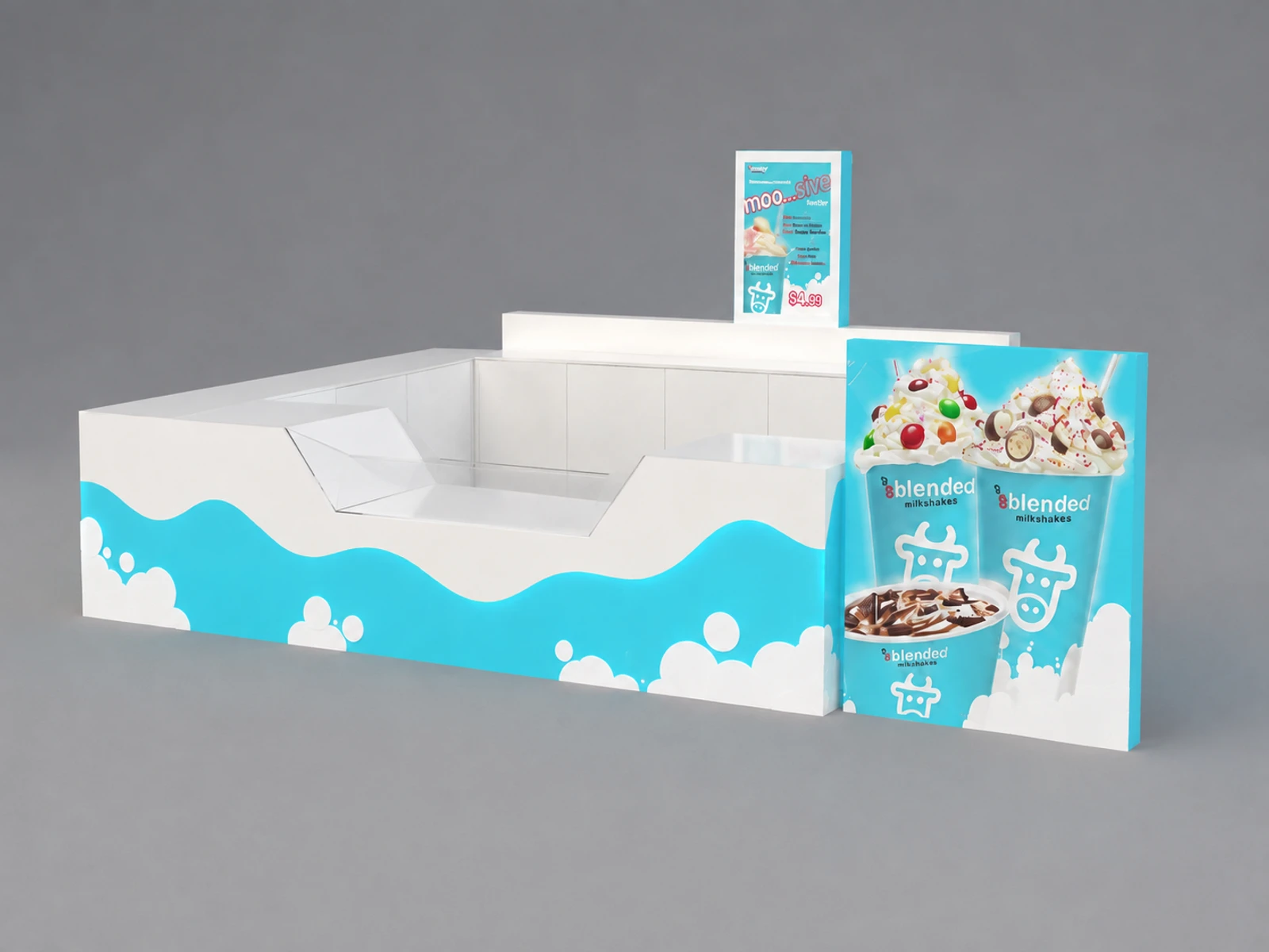 Wood-tone gelato kiosk with an open canopy, greenery, flavor display and separate pastry showcase