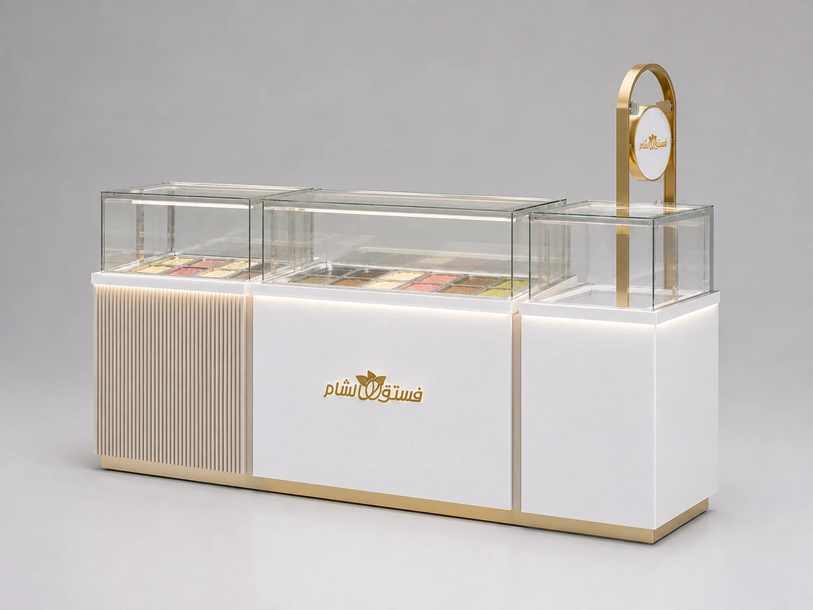 Luxury Ice Cream Kiosk Wooden Ice Cream Sundae Bar Gelato Display Counter — alternate counter perspective