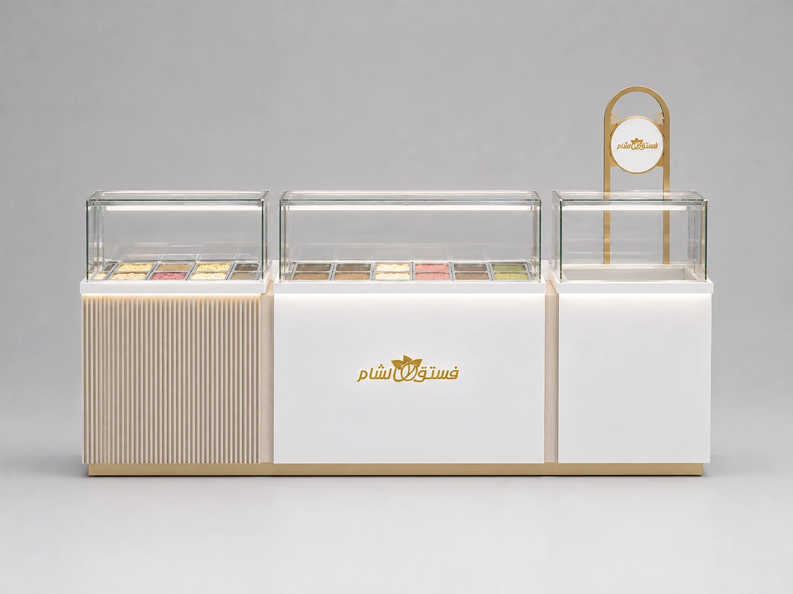Luxury Ice Cream Kiosk Wooden Ice Cream Sundae Bar Gelato Display Counter — additional service-side perspective