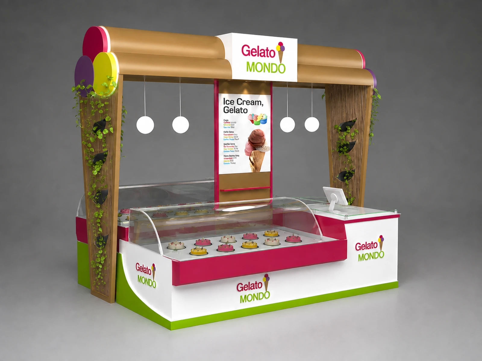 Mall Kiosk | Custom Gelato Ice‑Cream Kiosk for Shopping Center — alternate counter perspective