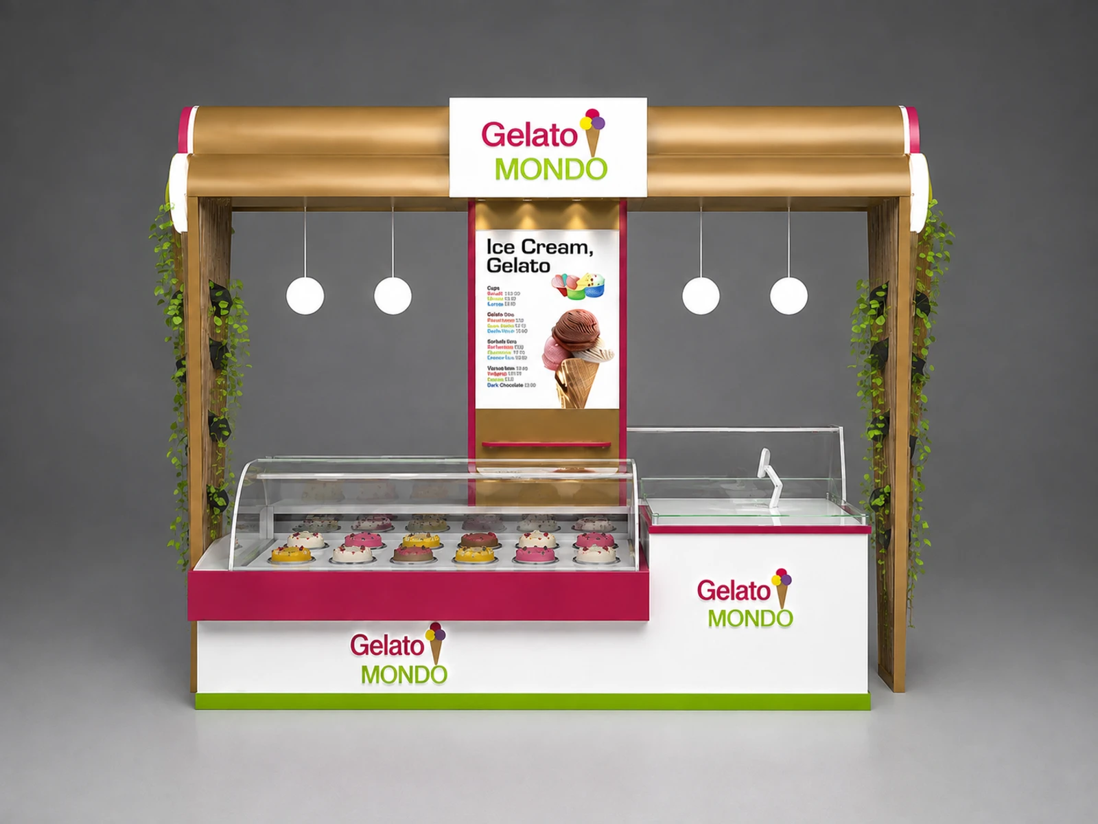 Mall Kiosk | Custom Gelato Ice‑Cream Kiosk for Shopping Center — additional service-side perspective