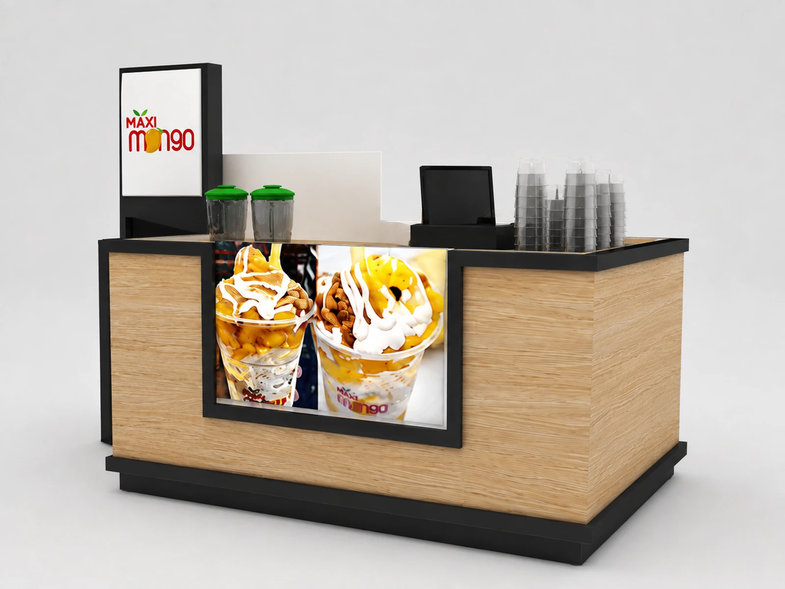 Mall Kiosk Ice Cream Kiosk Design Food Booth in Retail Store — alternate counter perspective