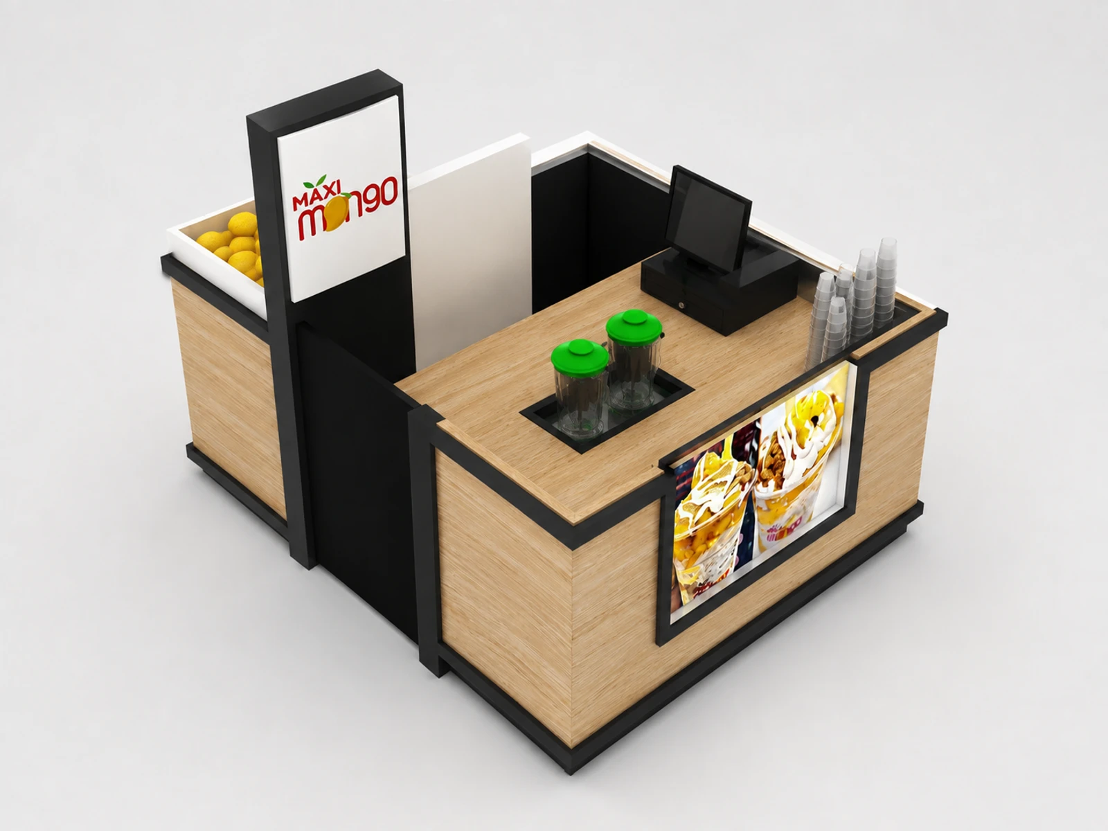 Mall Kiosk Ice Cream Kiosk Design Food Booth in Retail Store — elevated layout view