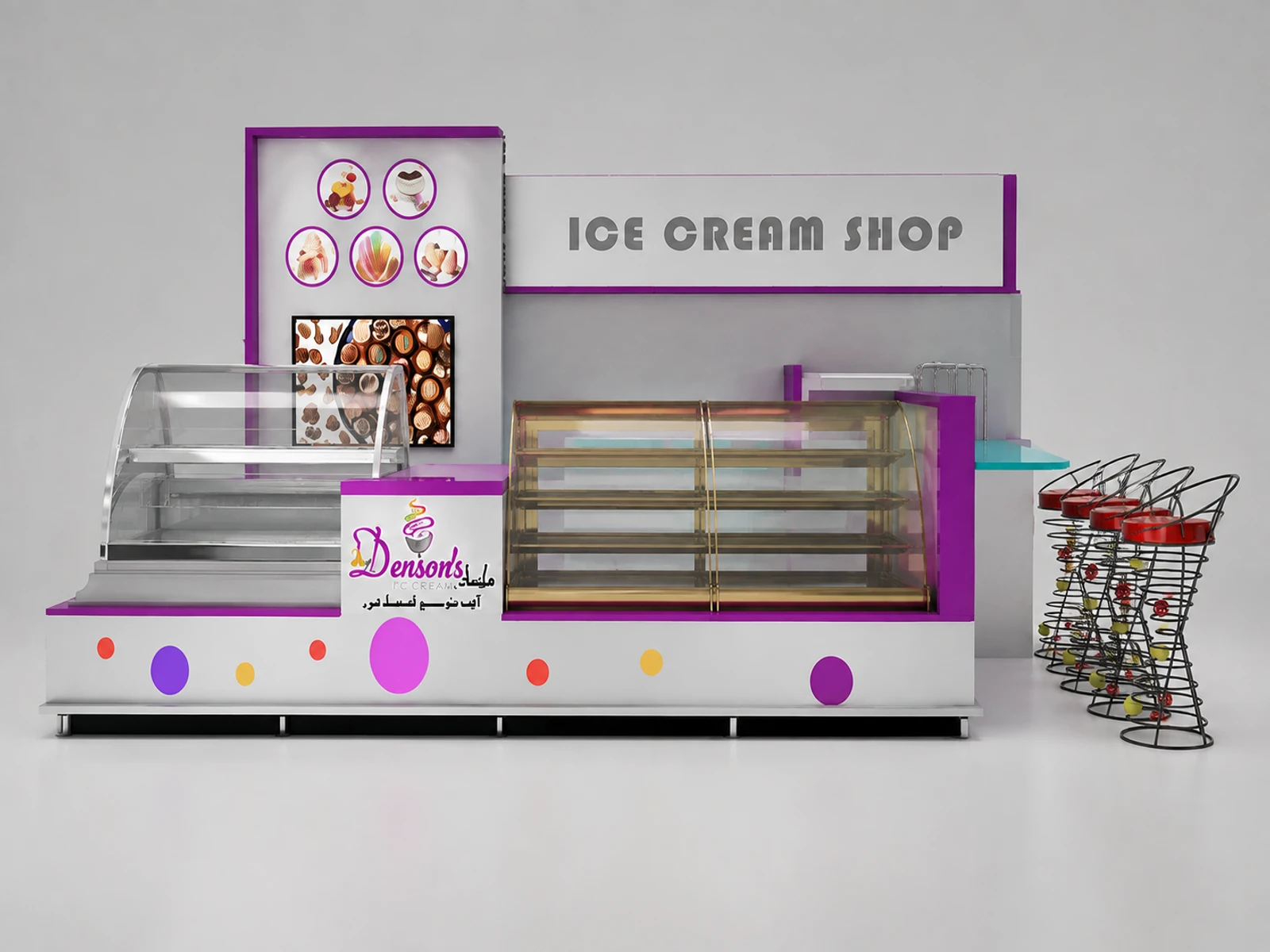 Mall Wall Corner Kiosk Lease Ice Cream Kiosk Shop Design Colorful Display Ideas — additional service-side perspective
