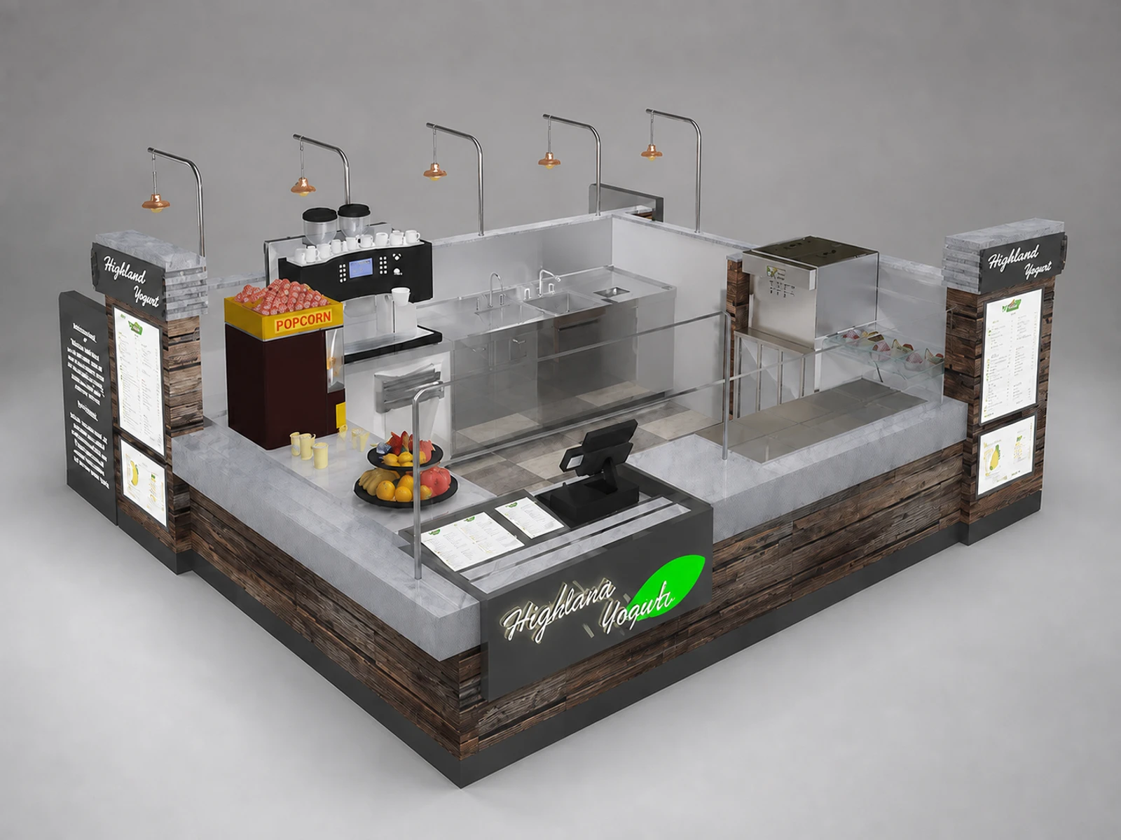 Modern Bubble Tea Kiosk Mall Juice Bar Ice Cream Bar For Sale — overall kiosk design