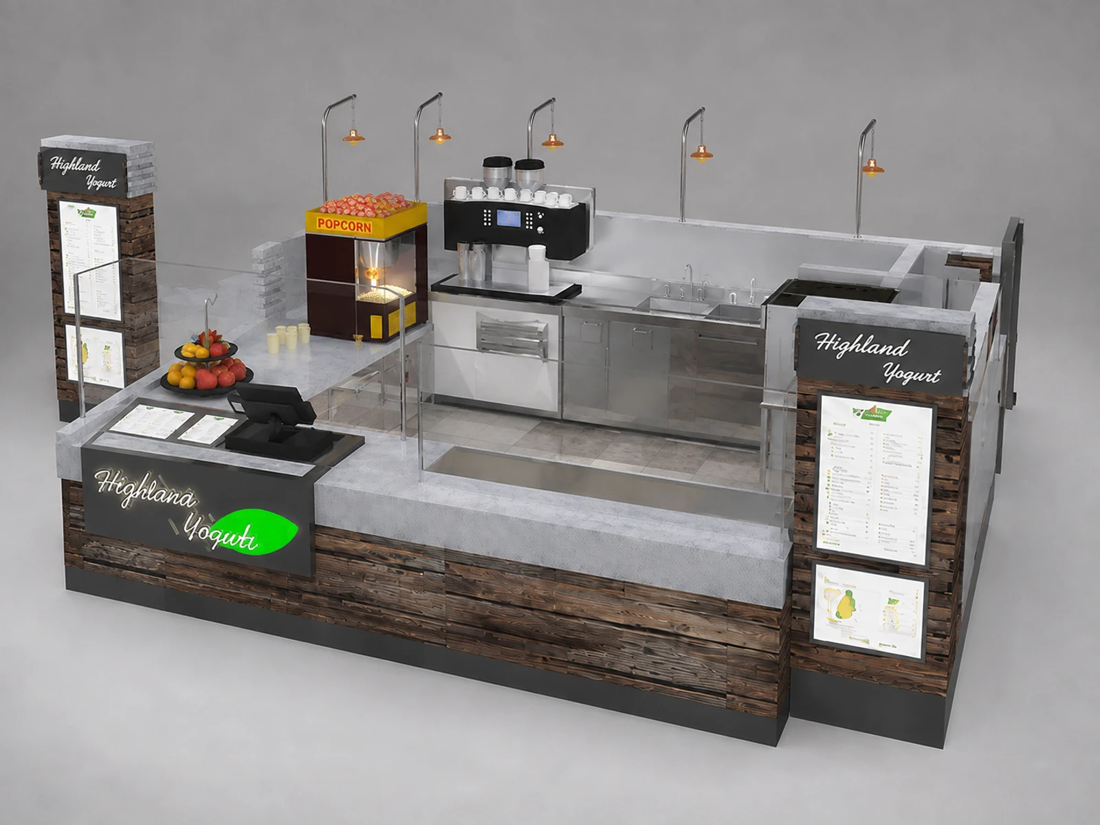 Modern Bubble Tea Kiosk Mall Juice Bar Ice Cream Bar For Sale — alternate counter perspective