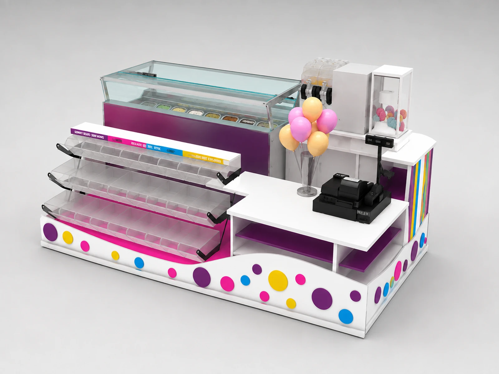 Most Popular Ice Cream & Candies Display Kiosk Use In Shopping Mall — alternate counter perspective