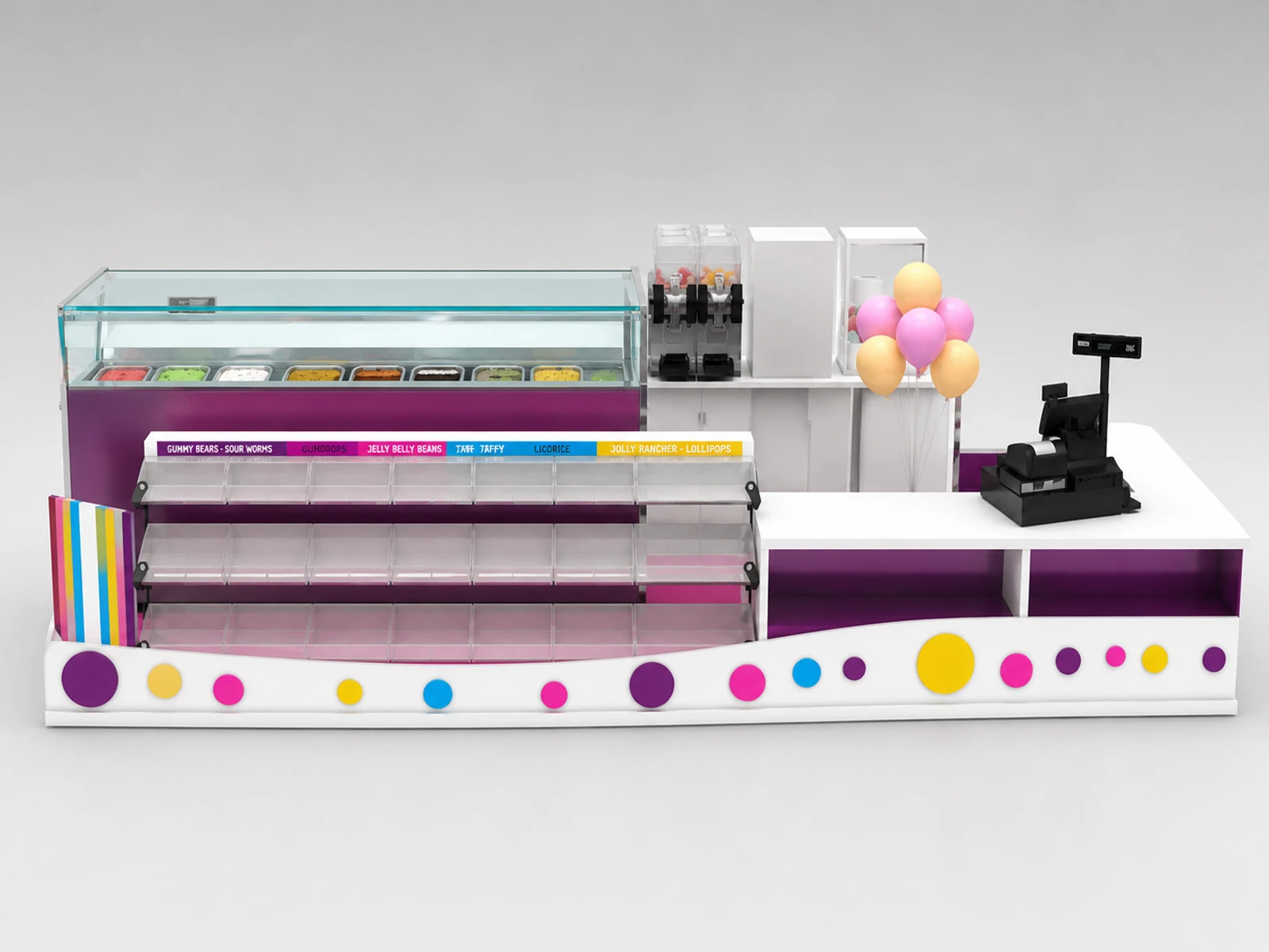 Most Popular Ice Cream & Candies Display Kiosk Use In Shopping Mall — additional service-side perspective