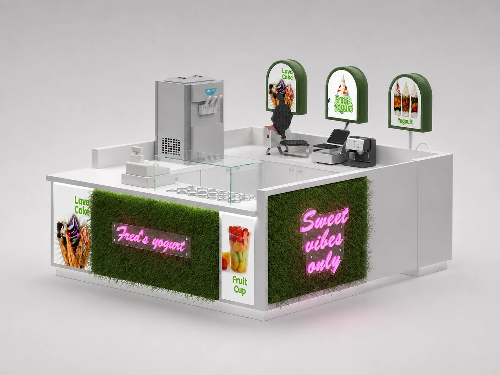 Most Popular Yougurt Ice Cream Display Stand To Romania Shopping Mall — overall kiosk design