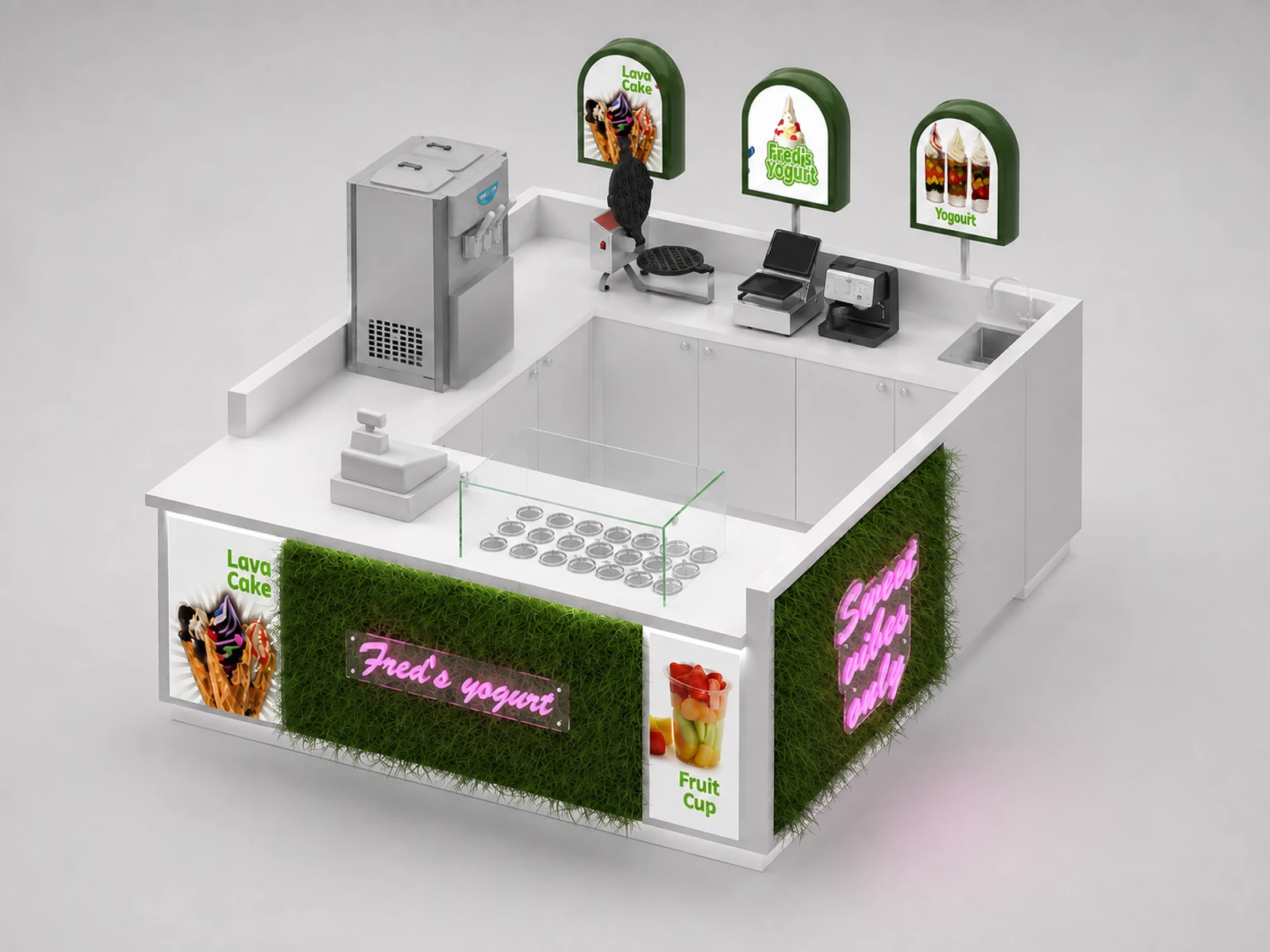 Most Popular Yougurt Ice Cream Display Stand To Romania Shopping Mall — elevated layout view