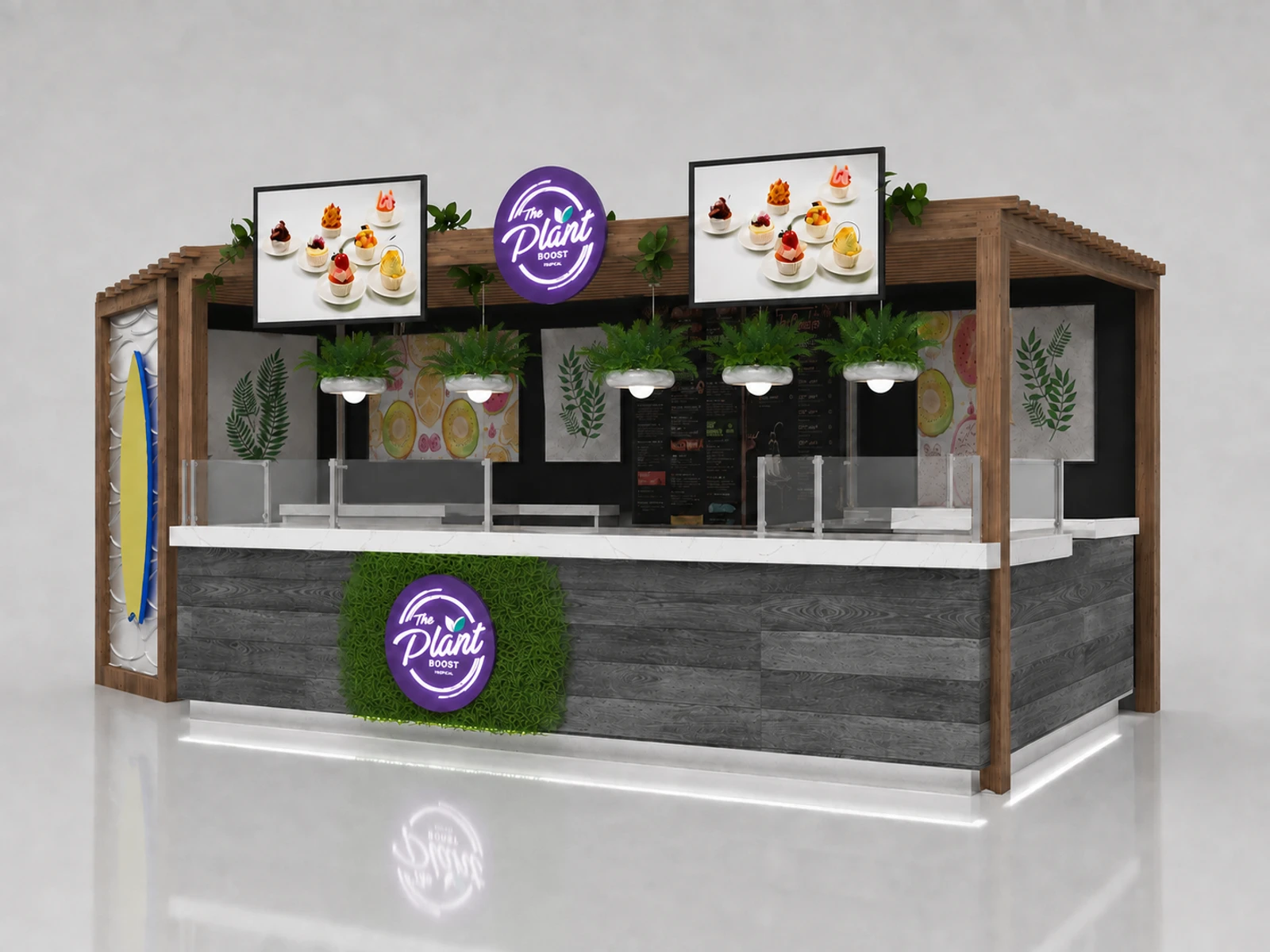 Natural Food Kiosk Boba Drink Booth Design Custom Cake Food Snack Display Mall — alternate counter perspective