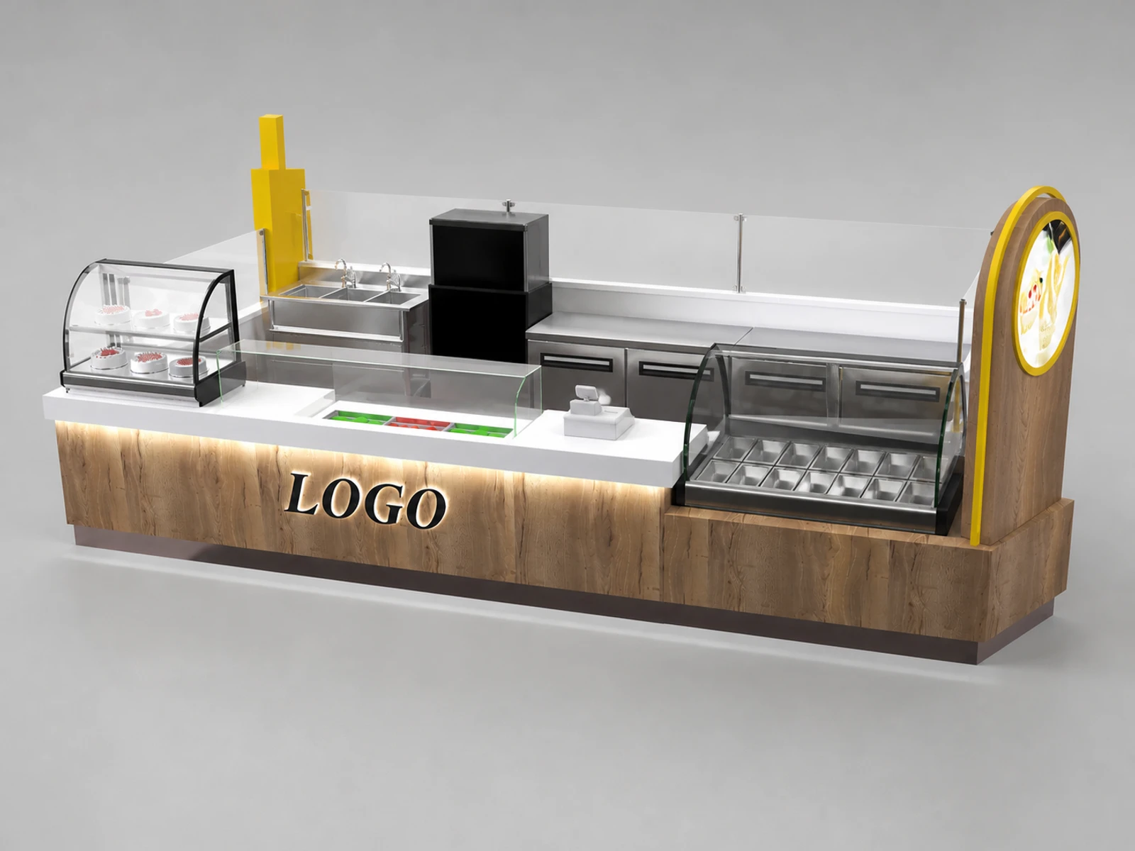 Natural Smoothie Kiosk Mall Fresh Food Bar Counter 3D Snack Display Counter — alternate counter perspective