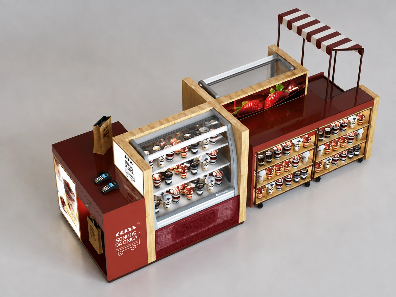 New Custom Ice Cream Cups Booth Haagen- dazs Retail Kiosk — elevated layout view