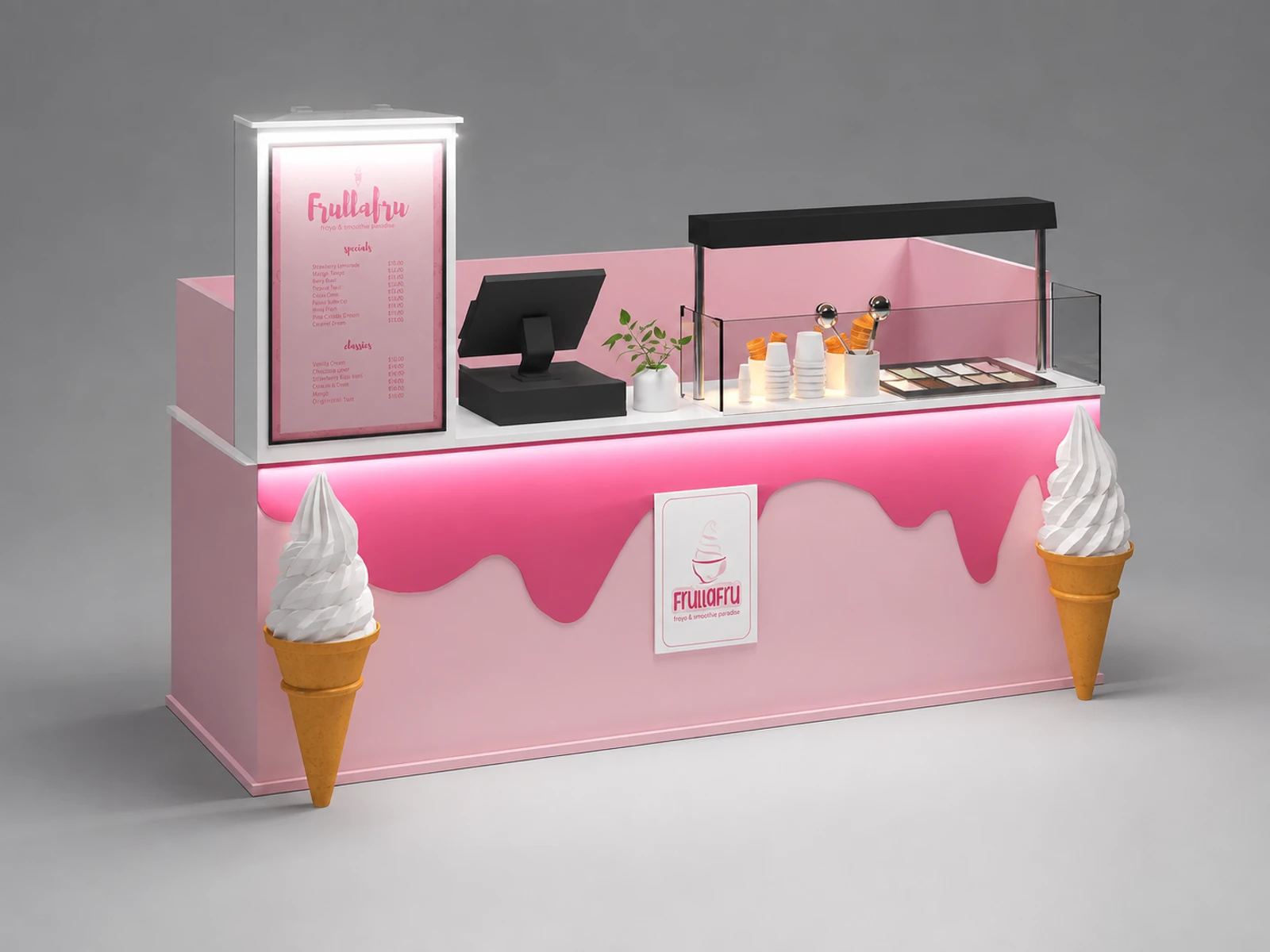 Pink Ice cream Kiosk Design Charming Ice Cream Booth Design for Shopping Mall on Sale — overall kiosk design