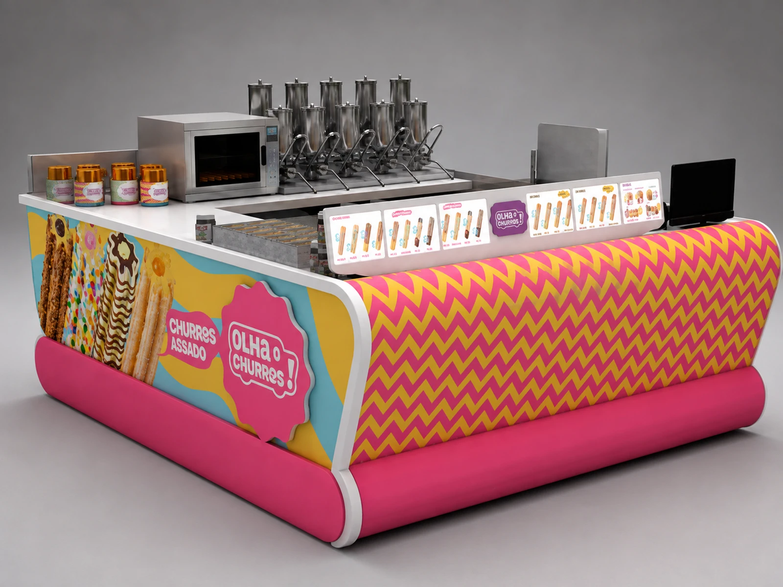 Pink ice cream kiosk frozen yogurt booth baking paint bubble tea shop furniture — overall kiosk design