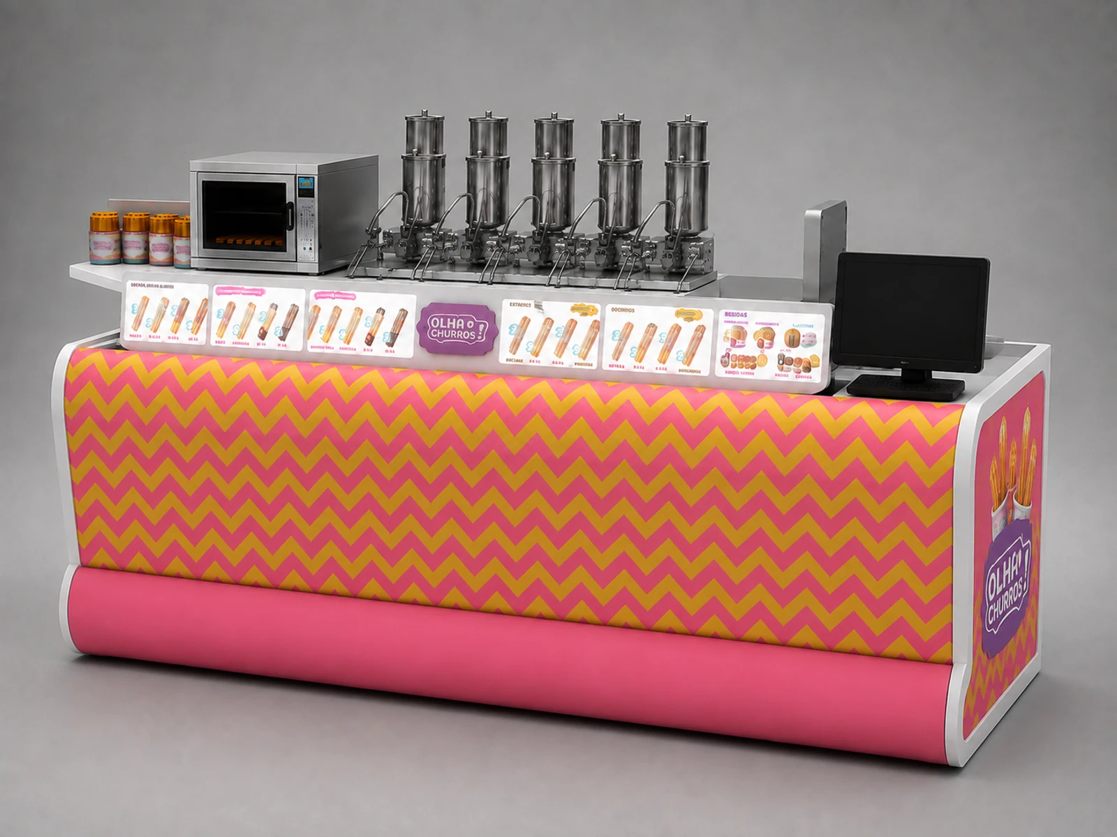 Pink ice cream kiosk frozen yogurt booth baking paint bubble tea shop furniture — alternate counter perspective