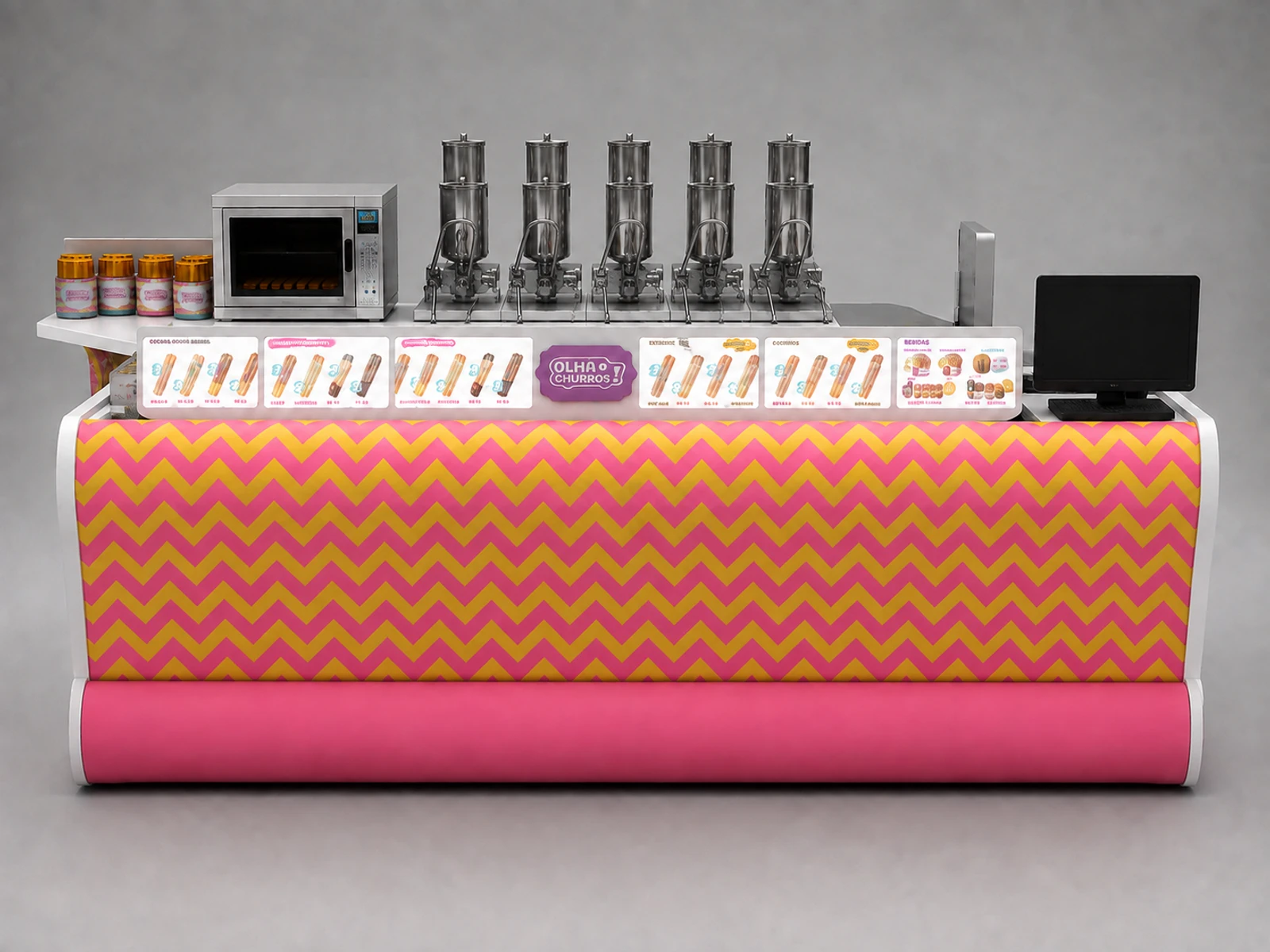 Pink ice cream kiosk frozen yogurt booth baking paint bubble tea shop furniture — additional service-side perspective