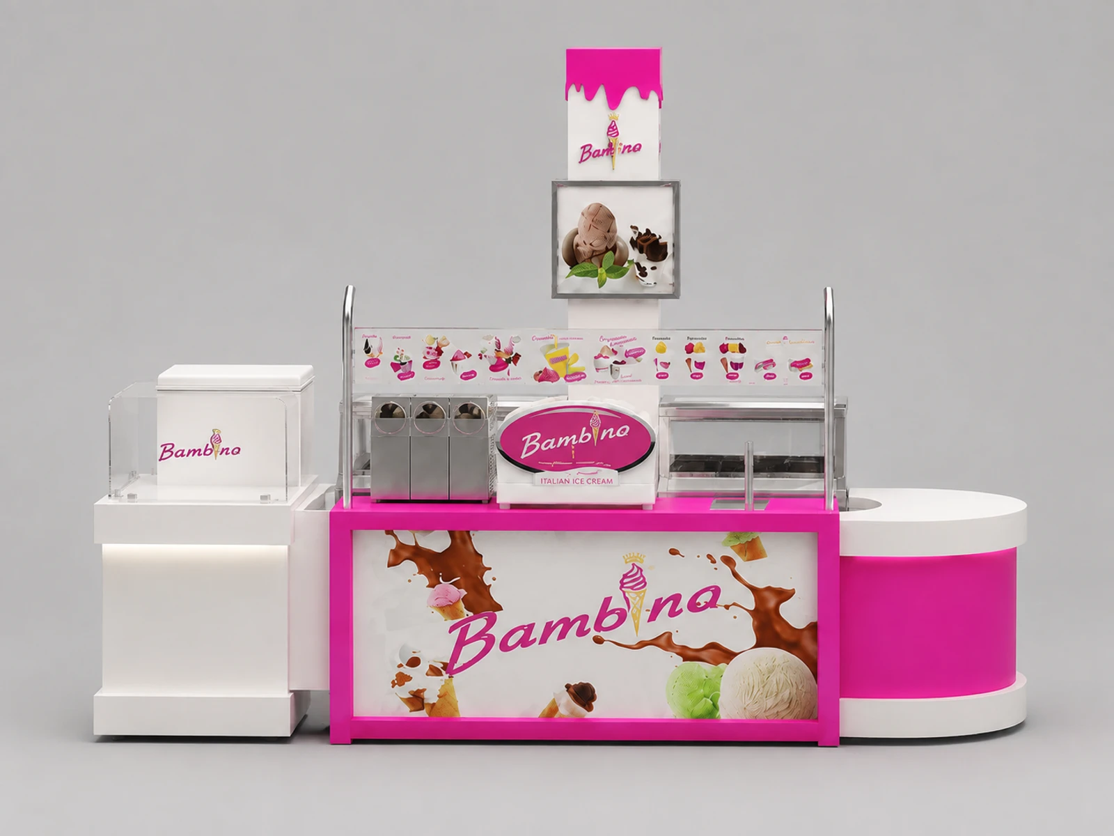 Pink Ice Cream Kiosk Retail Mall Gelato Display Counter Retro Ice Cream Bar — additional service-side perspective