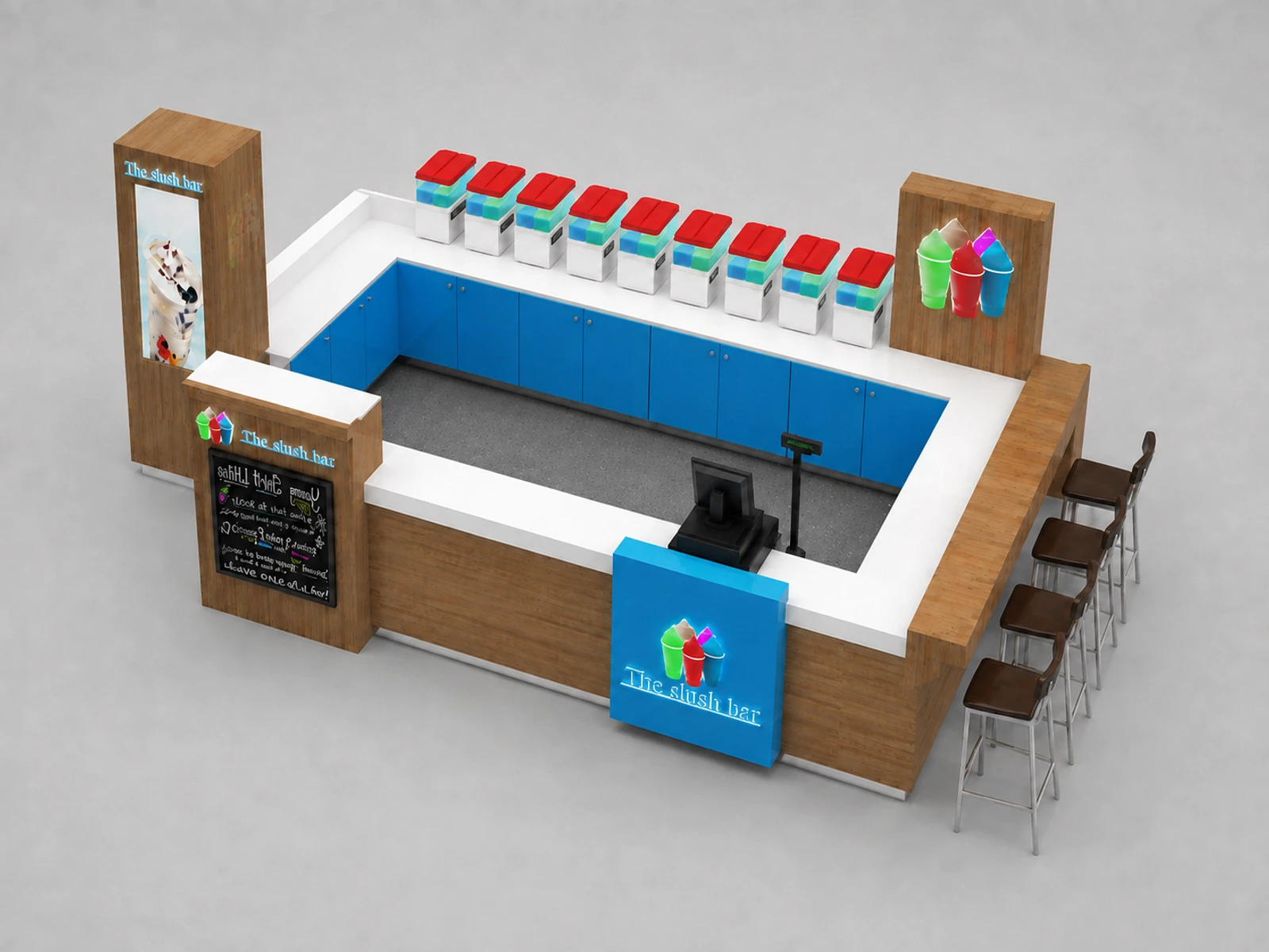 Smoothie Kiosk Ice Gaza Booth Customize Manufacturer — elevated layout view