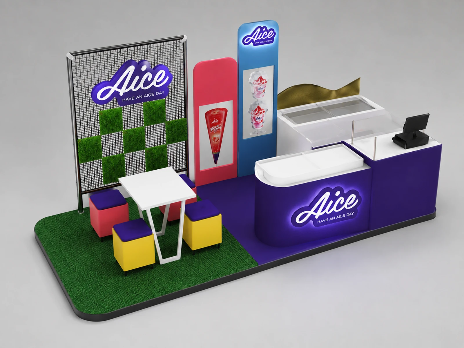 Popsicle Retail Kiosk Whippy Ice Cream Booth For Sale — elevated layout view