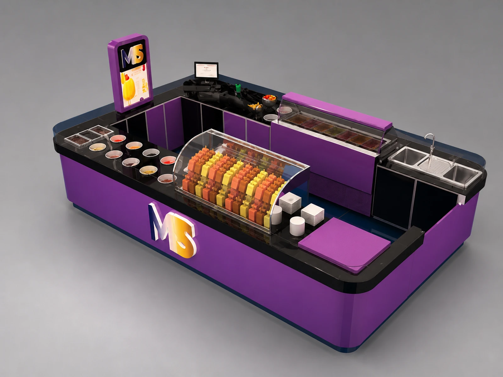 Purple Modern Popsicle Counter Newest Mall Ice Cream Kiosk — overall kiosk design