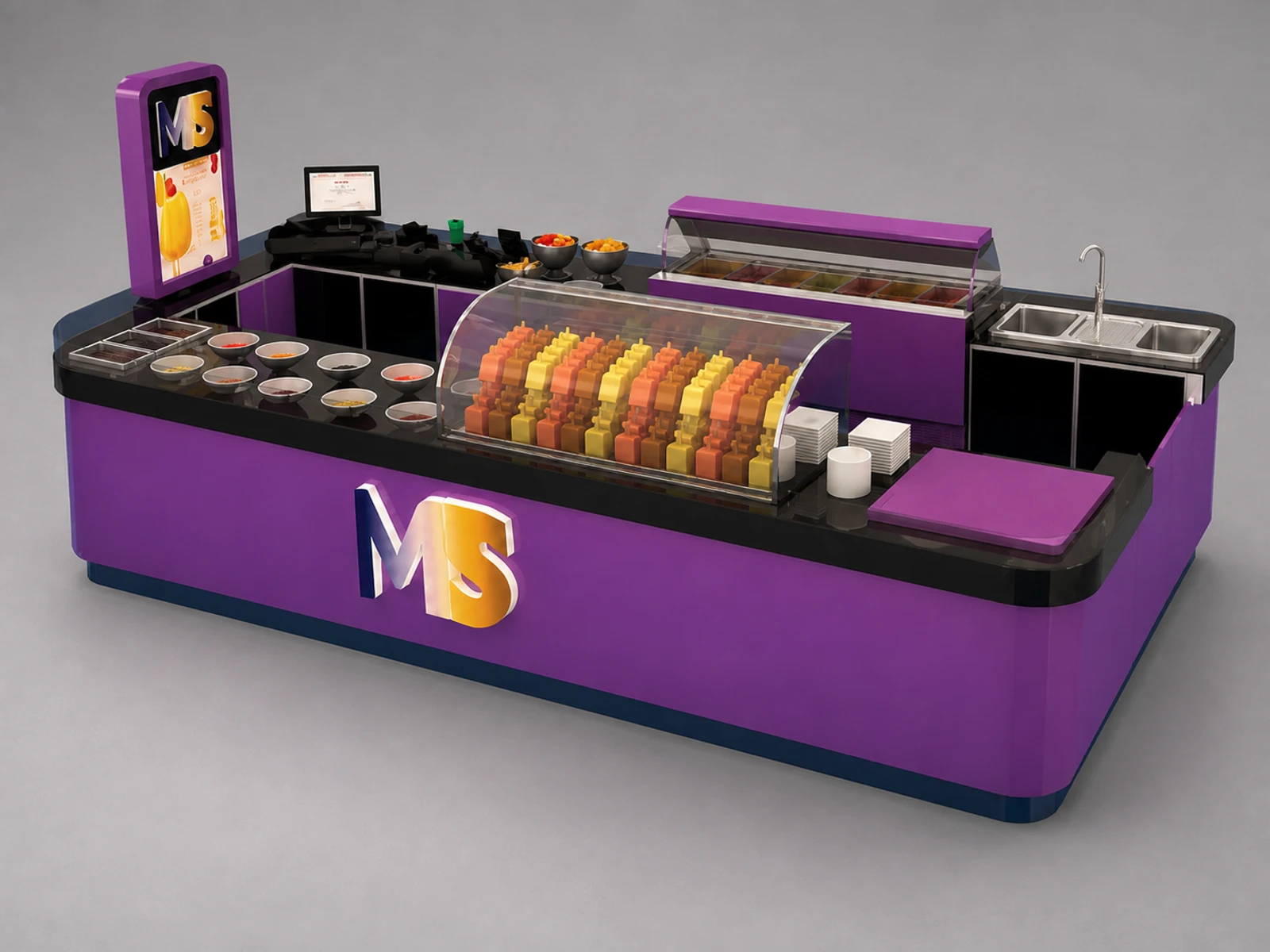 Purple Modern Popsicle Counter Newest Mall Ice Cream Kiosk — alternate counter perspective