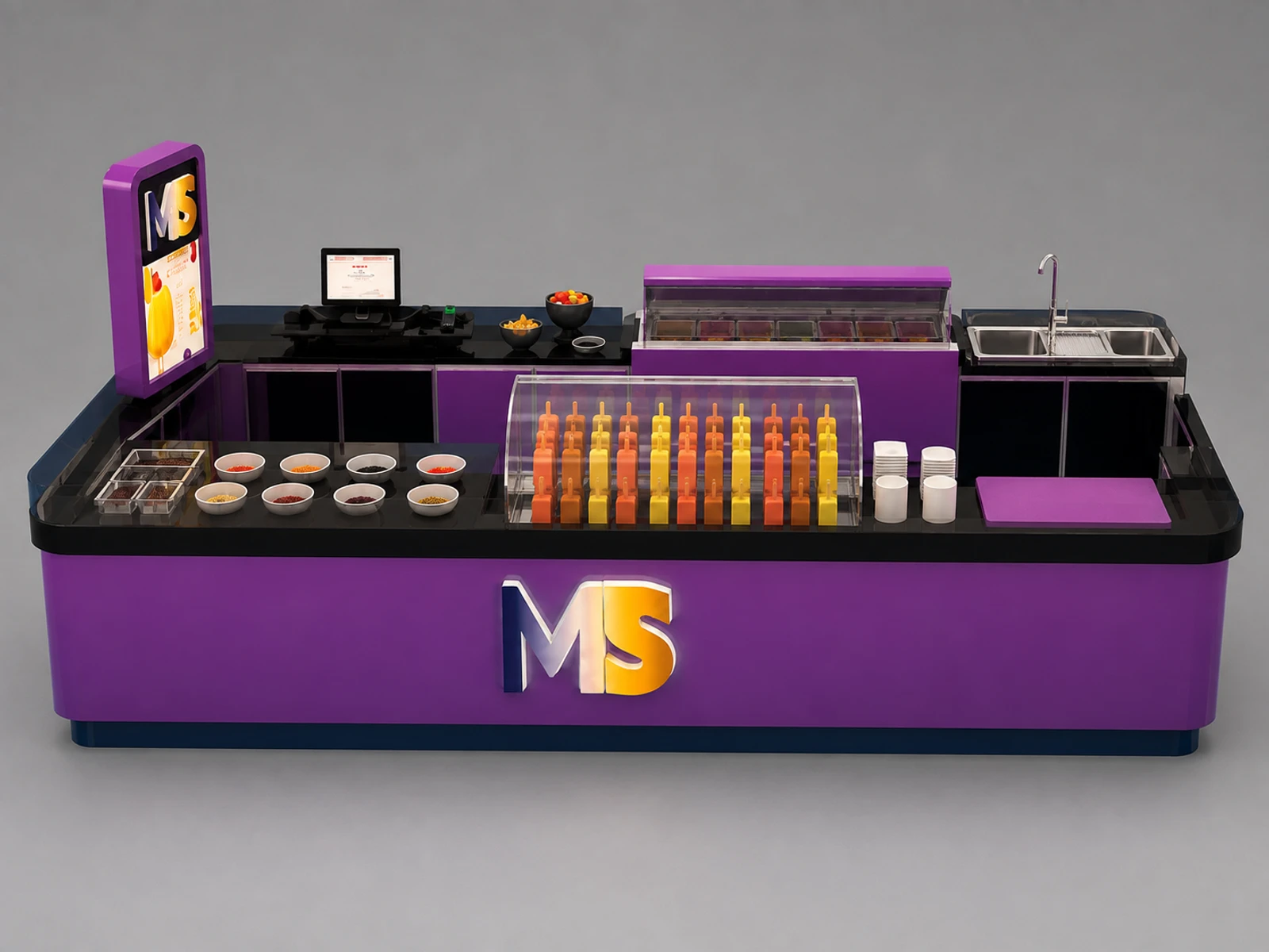 Purple Modern Popsicle Counter Newest Mall Ice Cream Kiosk — additional service-side perspective
