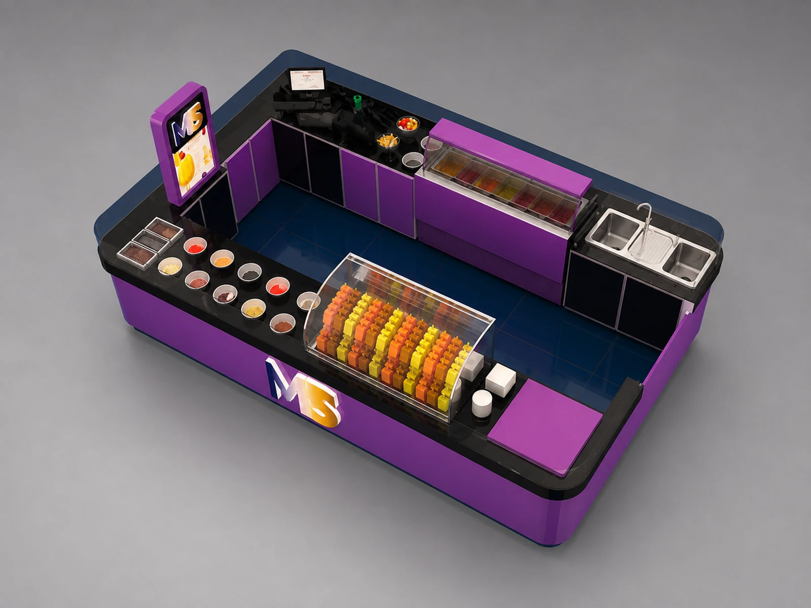 Purple Modern Popsicle Counter Newest Mall Ice Cream Kiosk — elevated layout view