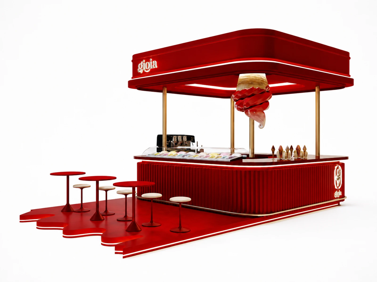 Red Ice Cream Kiosk Ideas Customized Gelato Kiosk With Seat — overall kiosk design