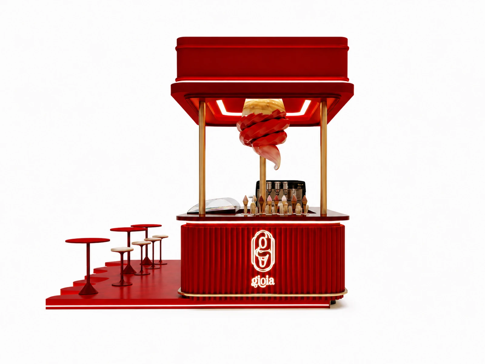 Red Ice Cream Kiosk Ideas Customized Gelato Kiosk With Seat — alternate counter perspective