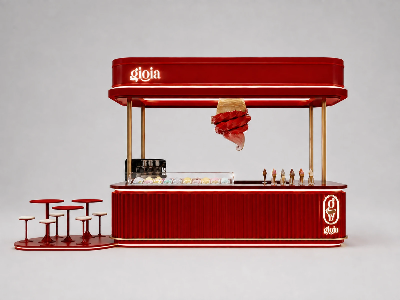 Red Ice Cream Kiosk Ideas Customized Gelato Kiosk With Seat — additional service-side perspective