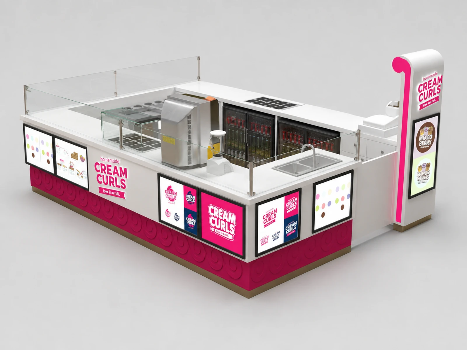 Red Roll Up Ice Cream Kiosk Booth Portable Frozen Food Stand in Mall for Sale — overall kiosk design