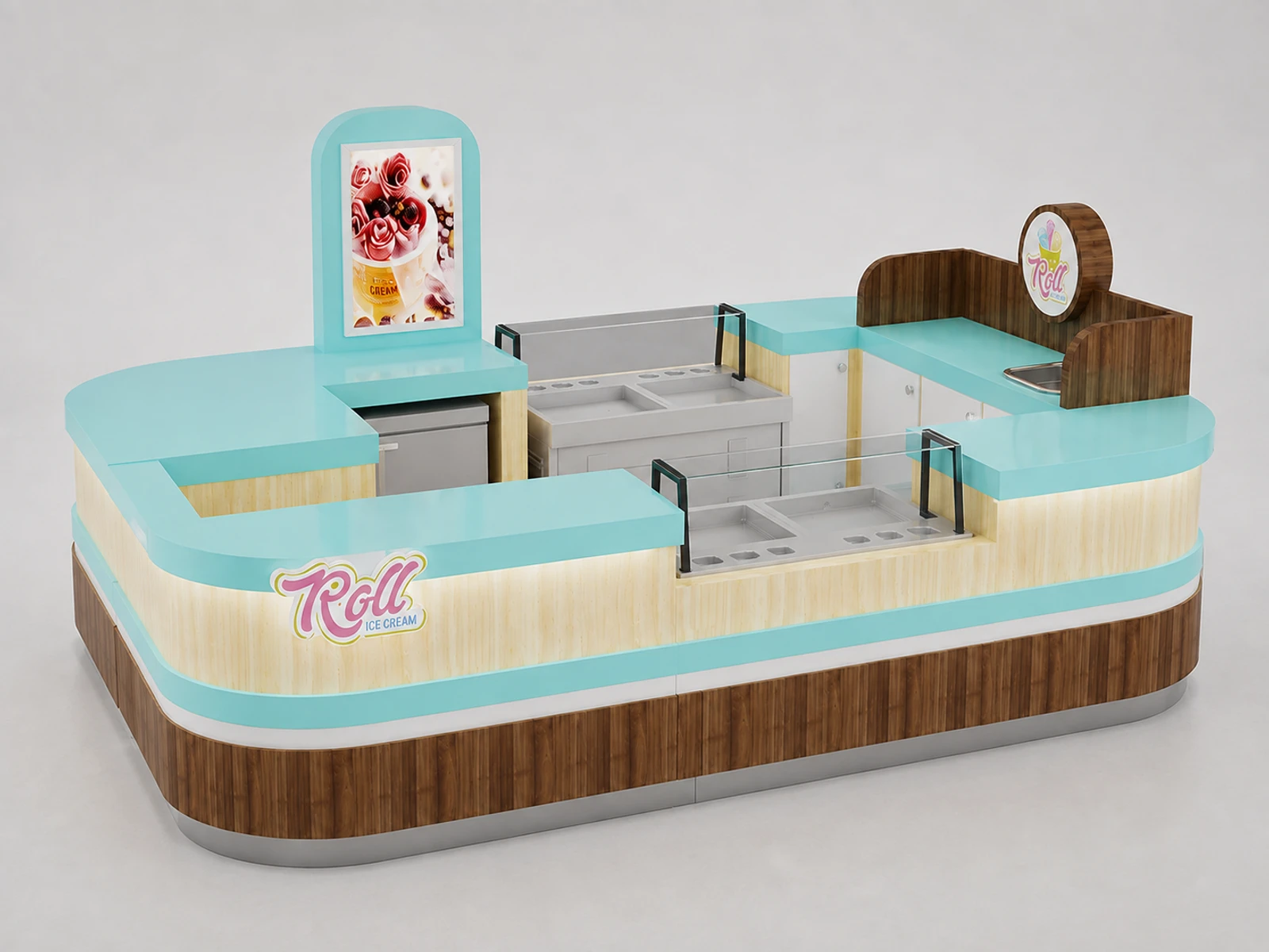 Roll ice Cream Kiosk & Frozen Yogurt Display Counter for Food Booth with Factory Price — alternate counter perspective