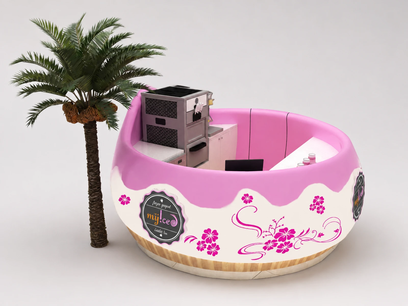 Round Organic Design Ice Cream Kiosk In Mall Yogurt Kiosk Shop For Sale — overall kiosk design
