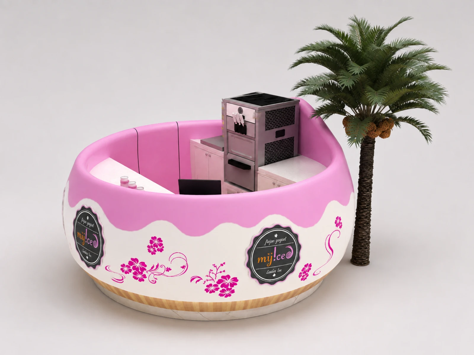 Round Organic Design Ice Cream Kiosk In Mall Yogurt Kiosk Shop For Sale — alternate counter perspective
