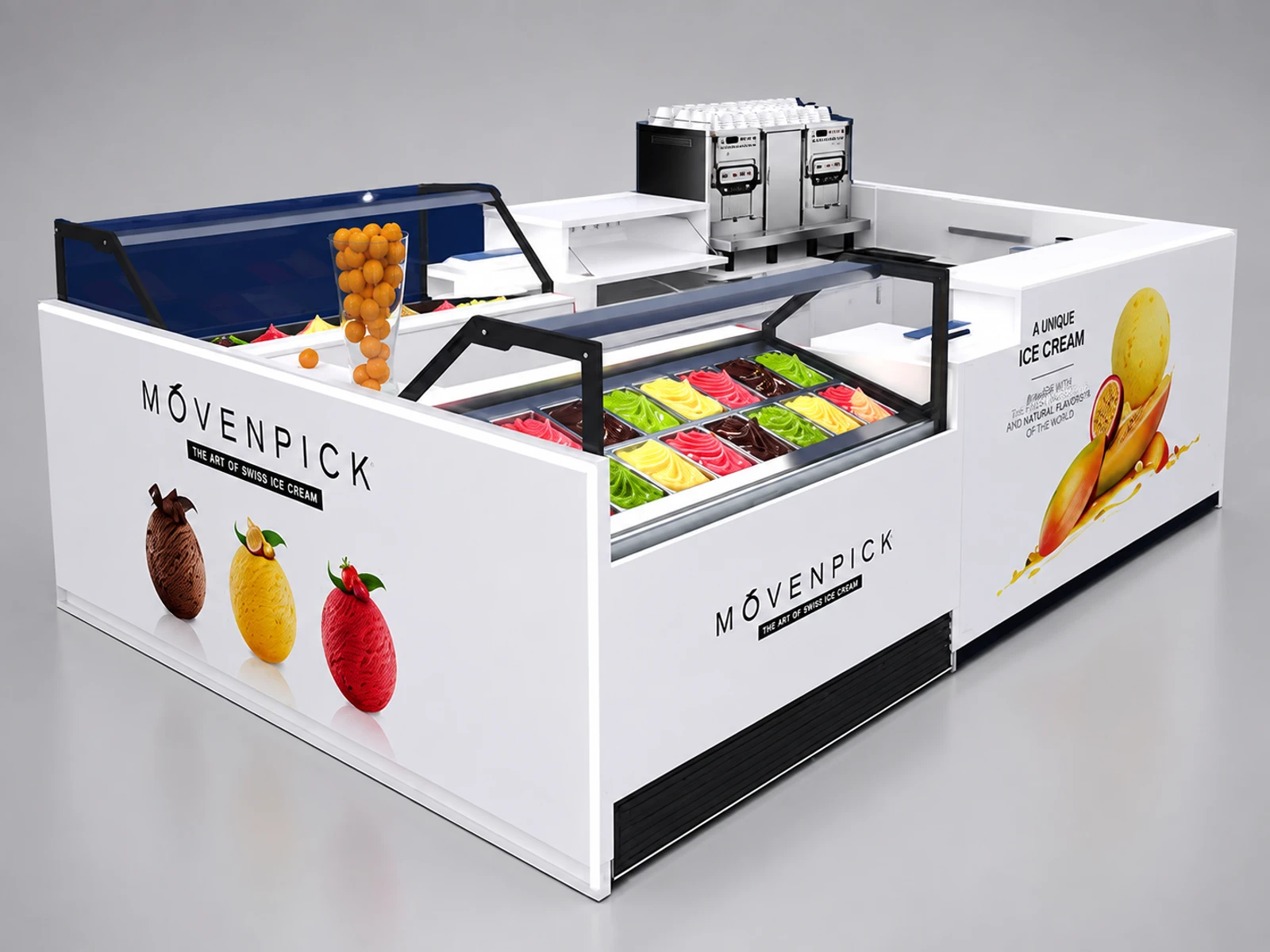 Shopping Mall Ice Cream Kiosk With Seating Area — overall kiosk design