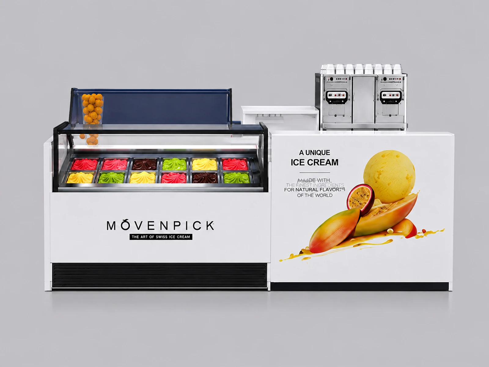 Shopping Mall Ice Cream Kiosk With Seating Area — additional service-side perspective