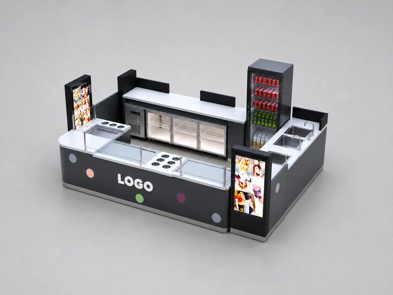 Shopping Mall Roll Ice Cream Kiosk Design | Custom Food Kiosk To Australia — alternate counter perspective